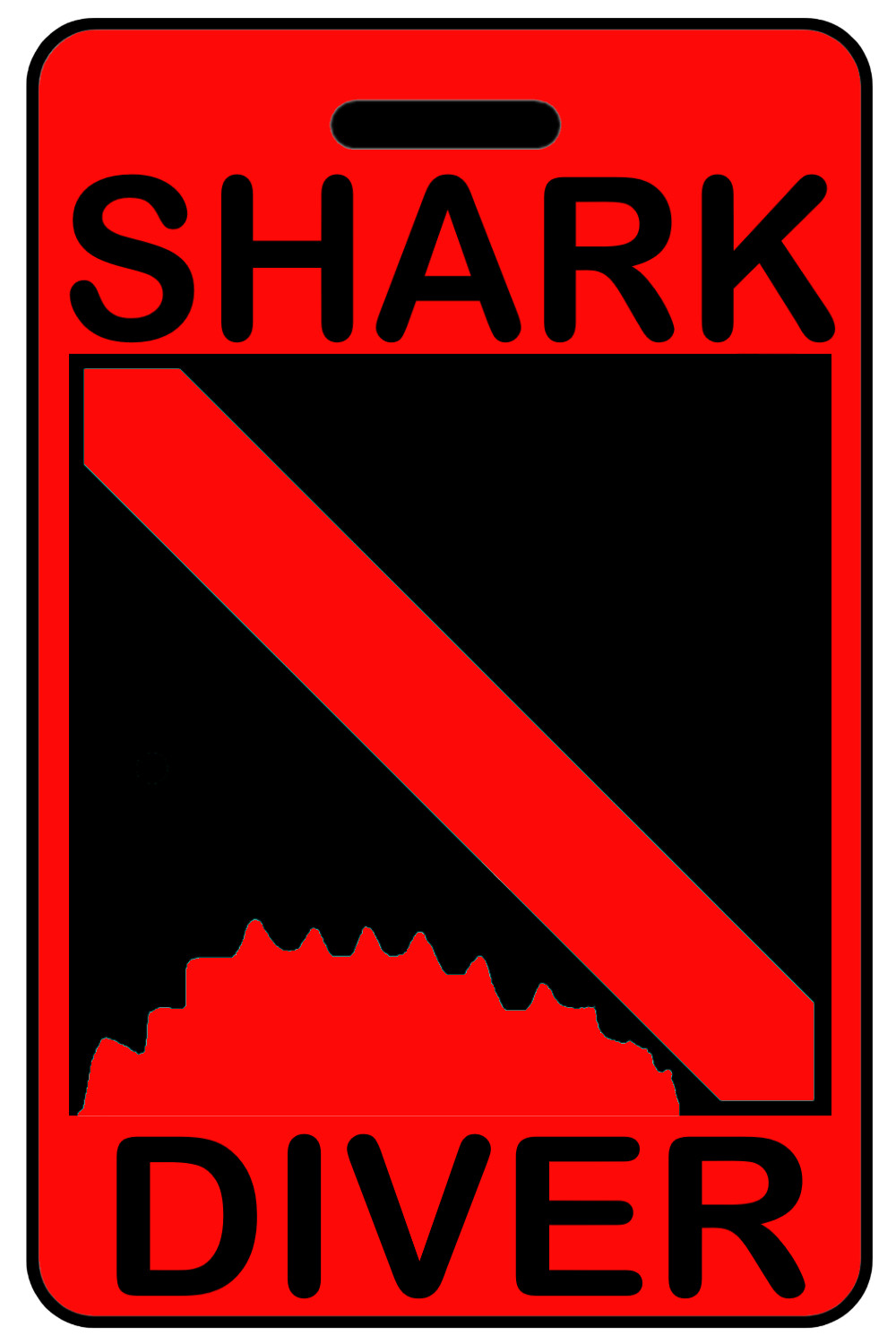 Hi-Viz Red Shark Diver w/ Shark Bite SCUBA Diving Luggage/Gear Bag Tag - New