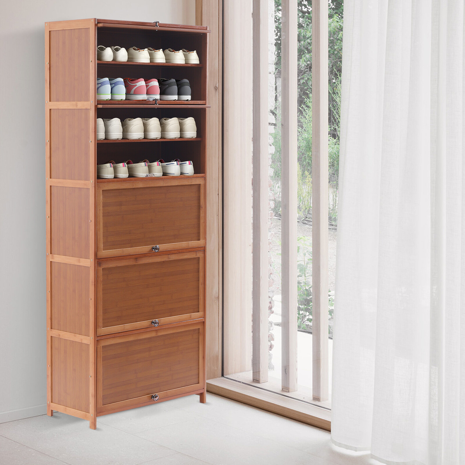 10-Tier Bamboo Shoe Rack Cabinet Organizer Wooden Shelf Stand Storage Book Shelf