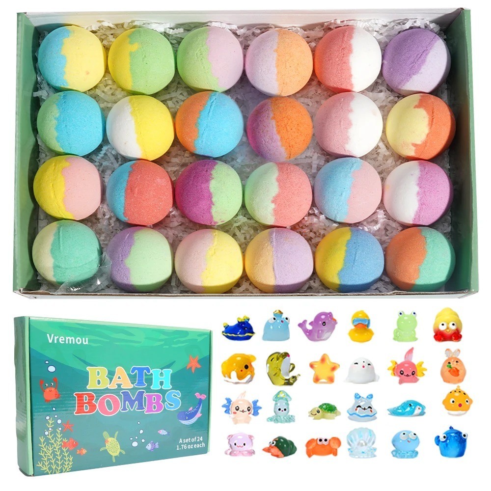 24 Pack Kids Bath Bombs with Surprise Inside Natural Organic Fizzy Bubble Gift