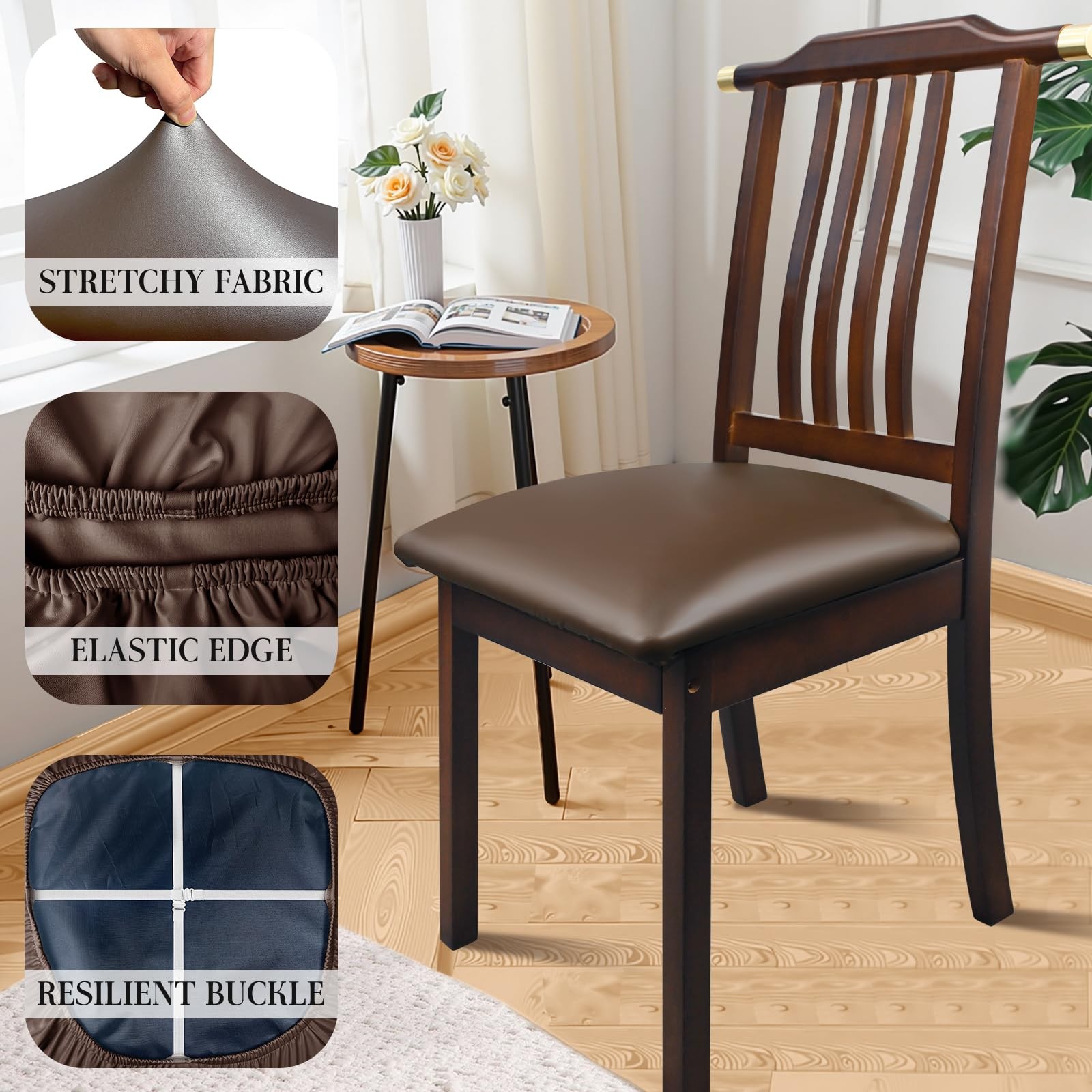 Lufyzora Pu Leather Dining Chair Seat Covers 8 Pieces, - Coffee