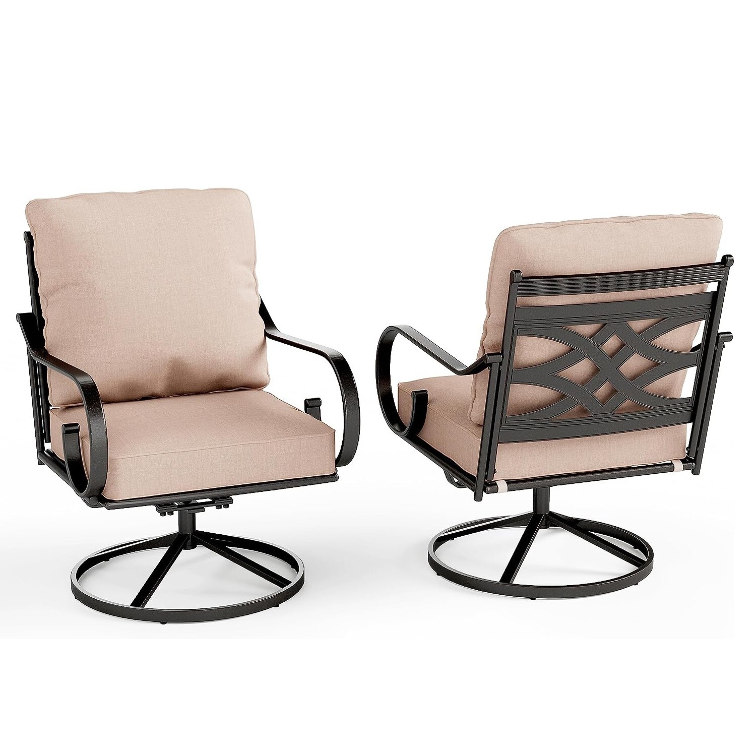2 Piece Swivel Patio Chairs Outdoor Dining Chairs Metal Rocking Chair w/ Cushion
