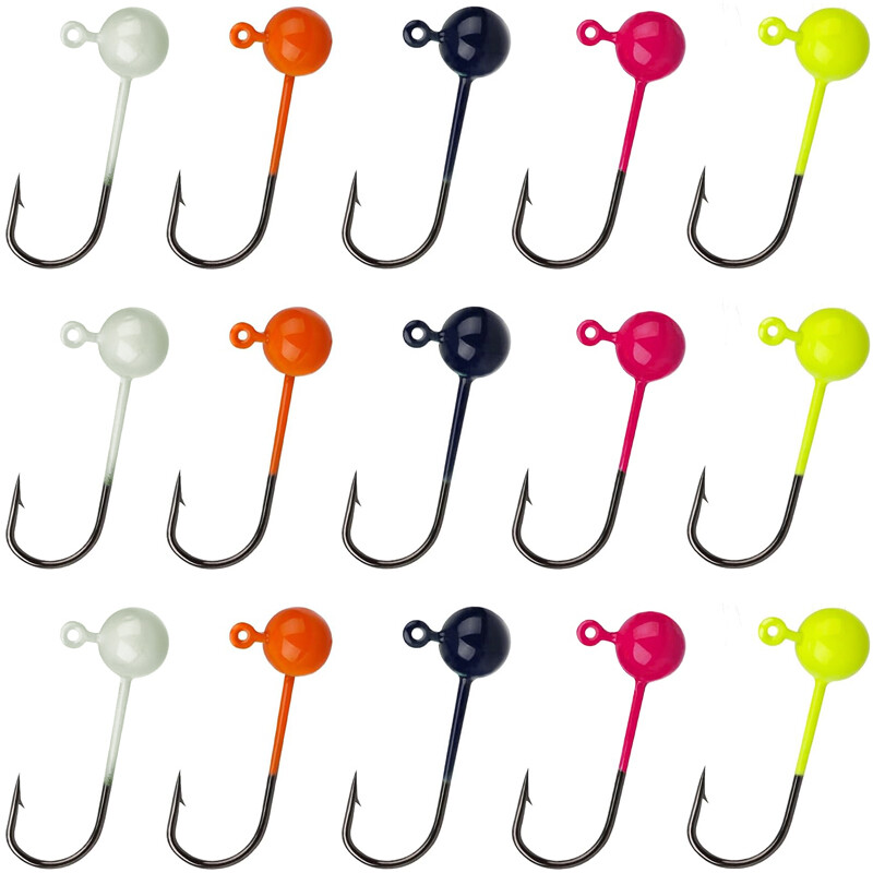50pcs Painted Round Jig Heads Fishing Hook Crappie Bass Lures Bait 1/64 1/32 oz