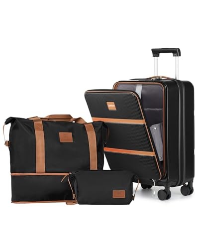 Carry on Luggage Airline Approved with Front 3 Piece Set (20/bag) Black