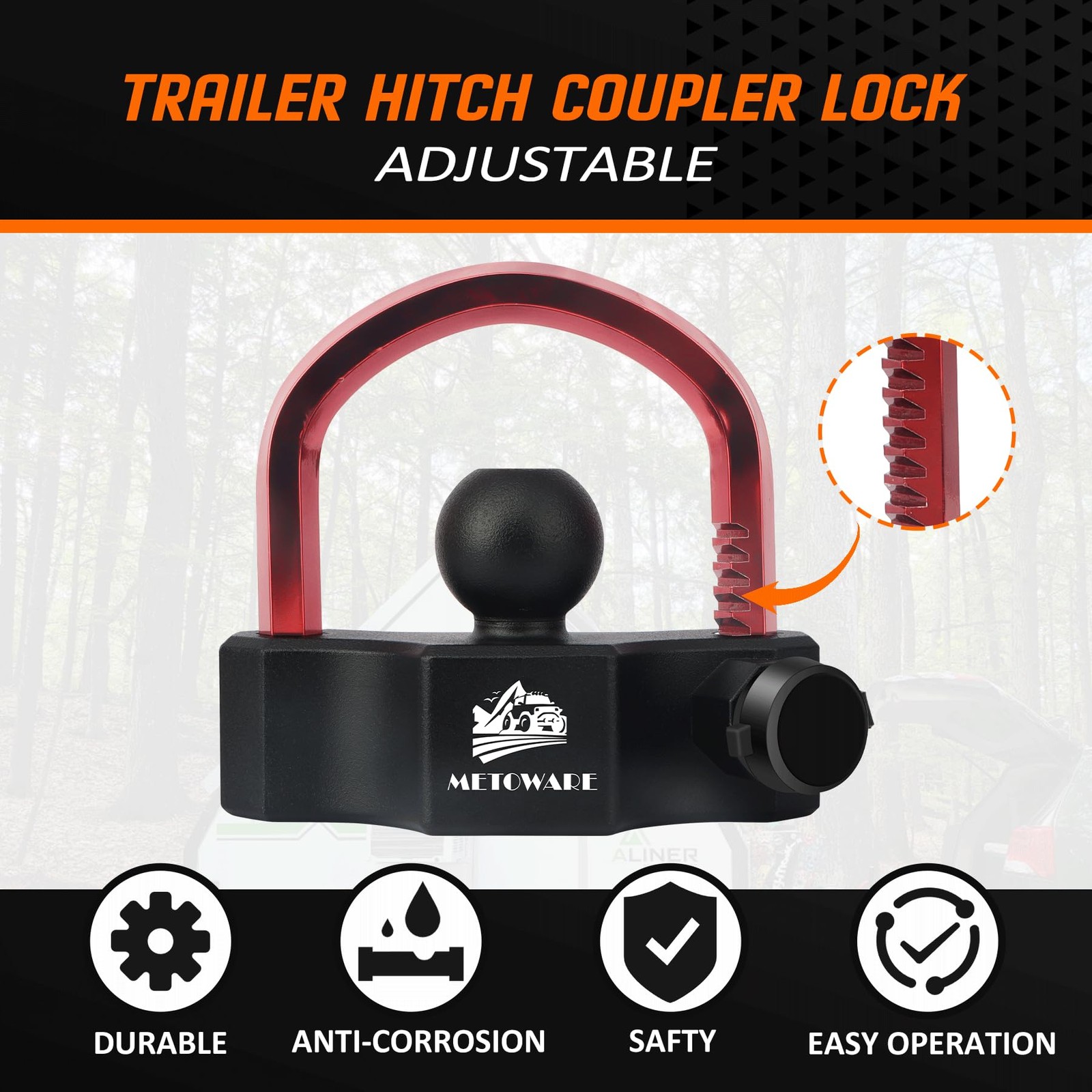 METOWARE Universal Trailer Hitch Locks, Adjustable 1 PACK, BLACK-RED