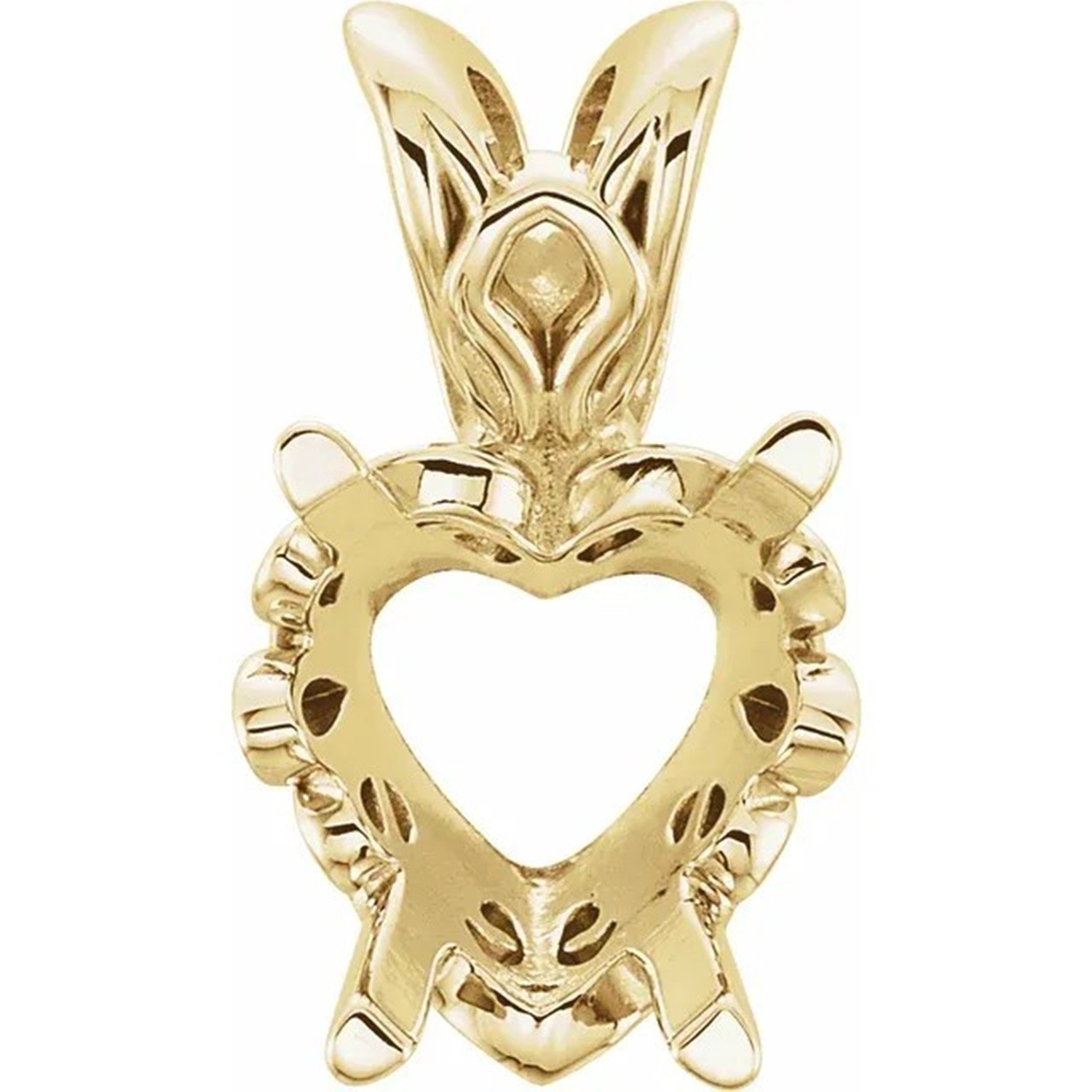Heart Cut Pendant Setting 14K Yellow Gold 4 Prong Antique Scroll Design Mounting