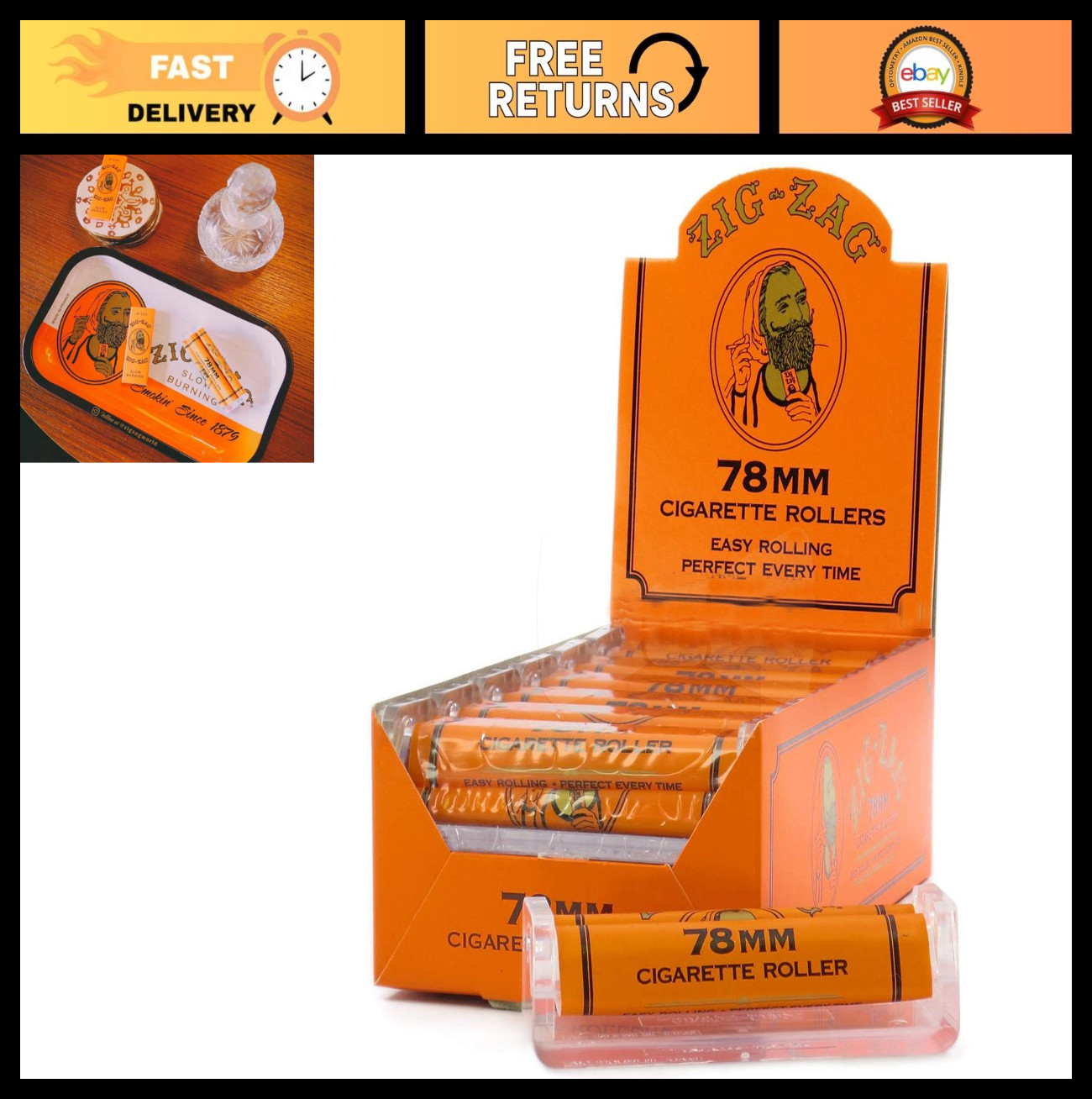 Premium 78mm Cigarette Rolling Machine - 1 1/4 Size, 12-Pack, Easy Use