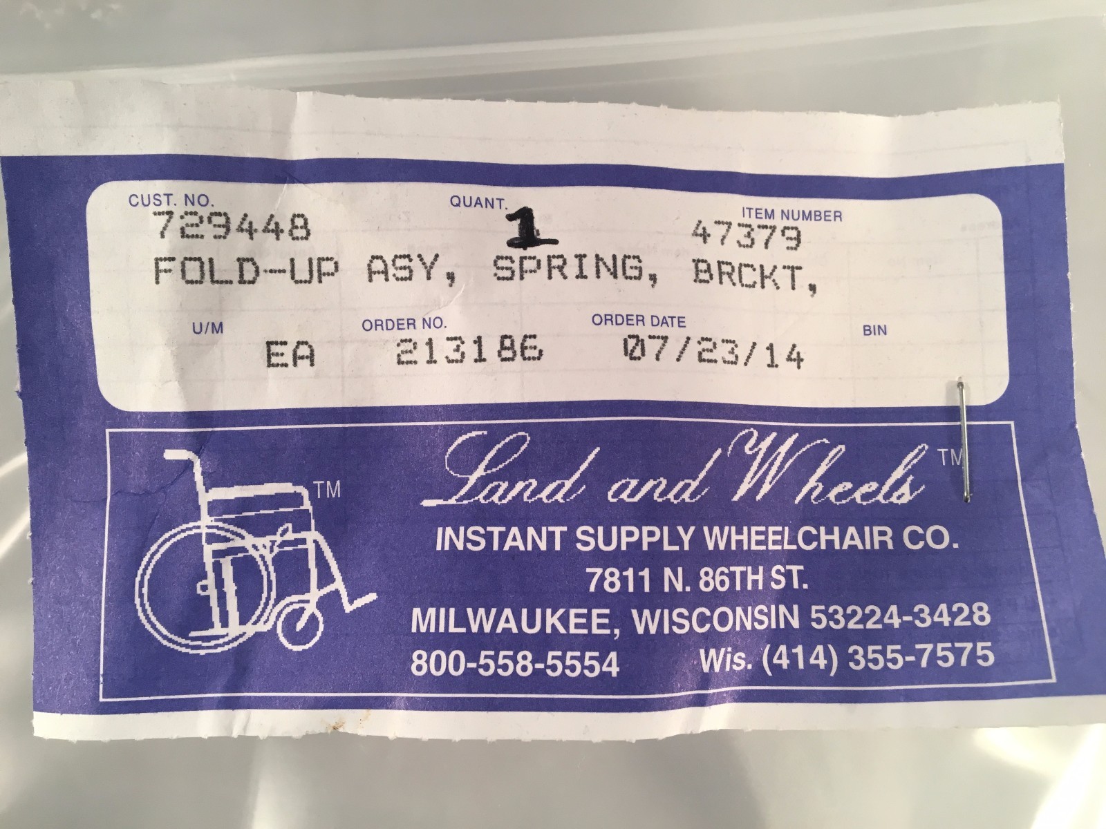 Land and Wheels Fold-Up Assy, Spring & Bracket 47379