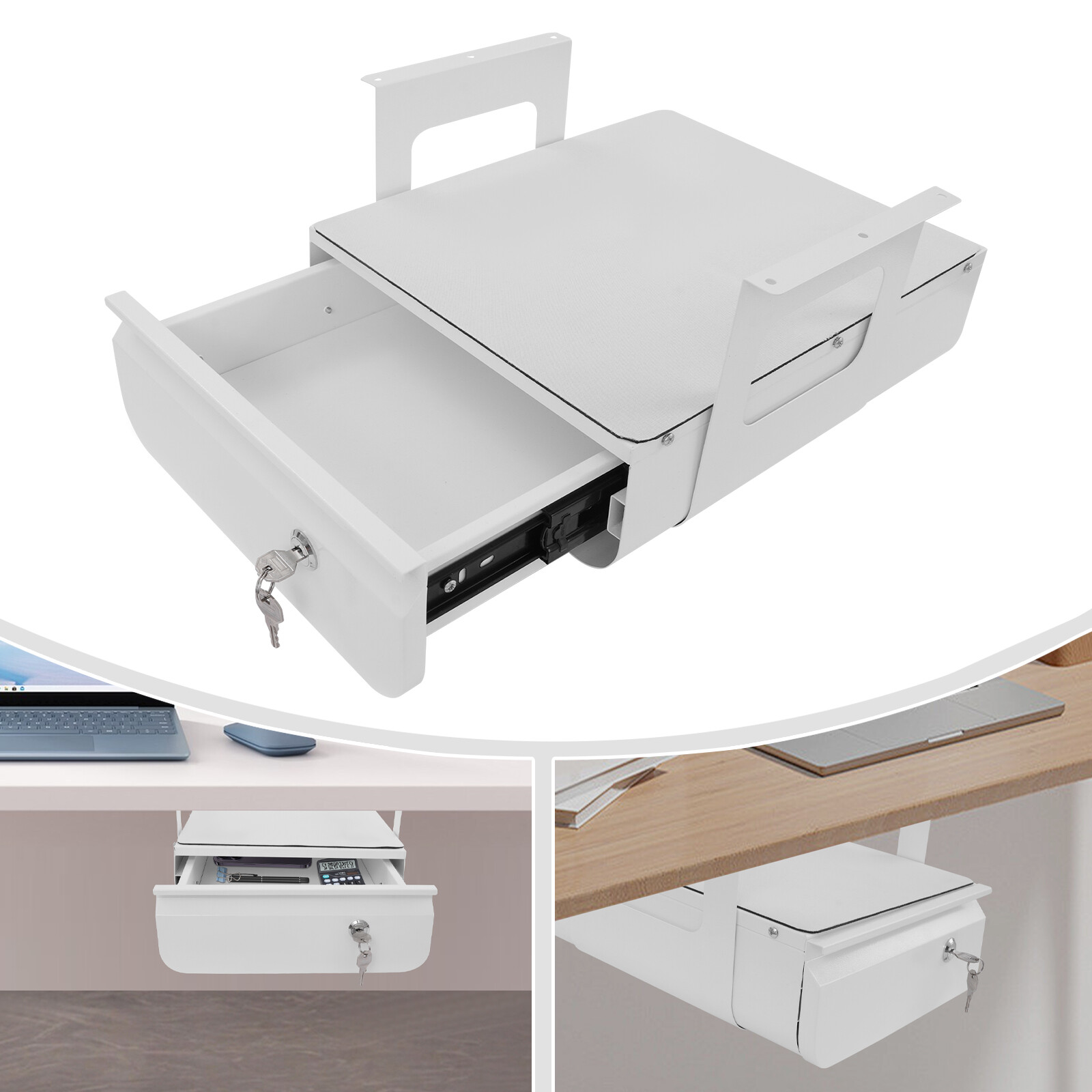 Lockable Under Desk Sliding Pull-Out Drawer Space Saver Sliding For Home/Office