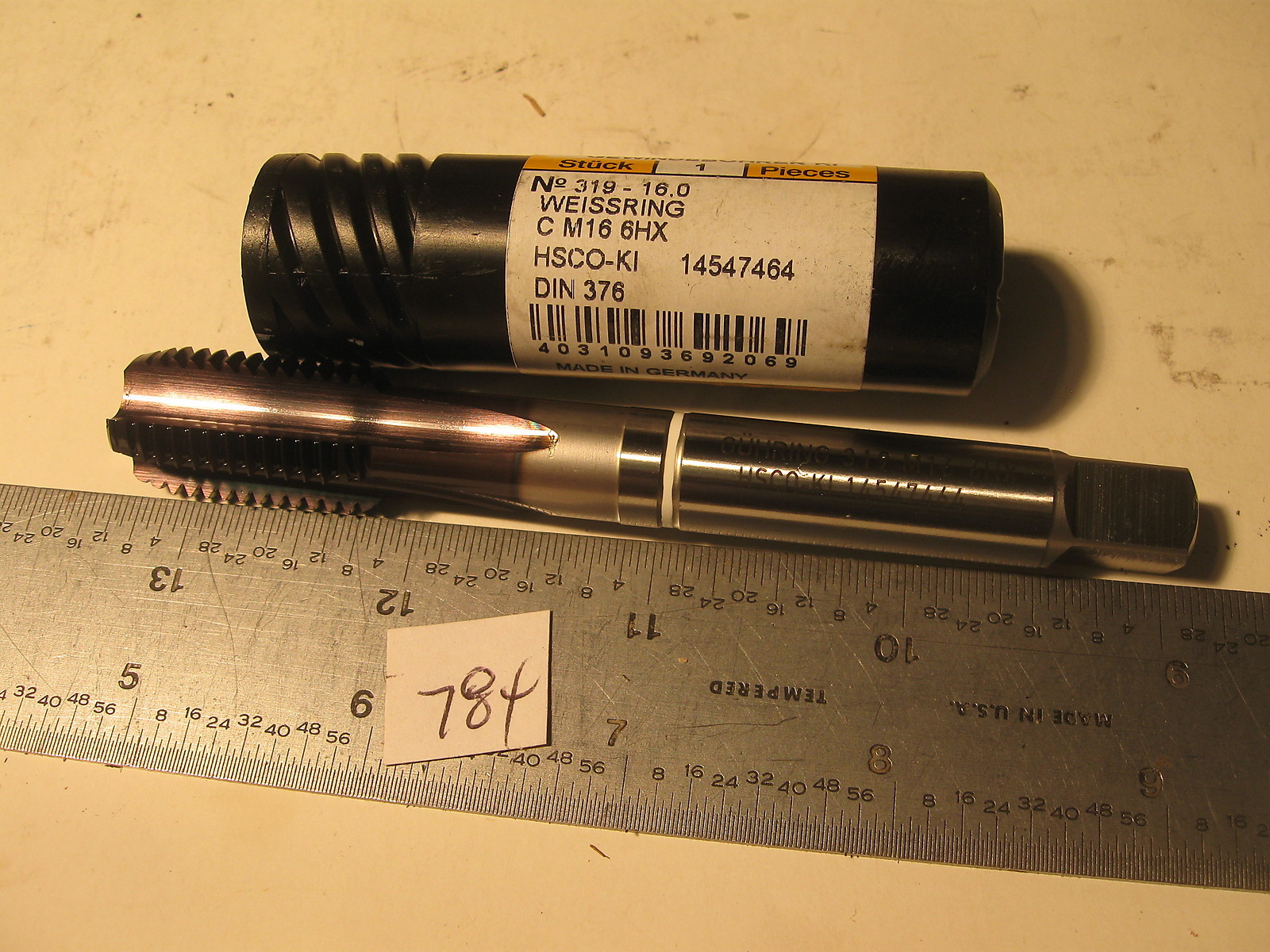 1 pc M16 x 2.0 GUHRING 4F 379-16.0 DIN 376 HSS-E Cobalt w/coolant New(784)