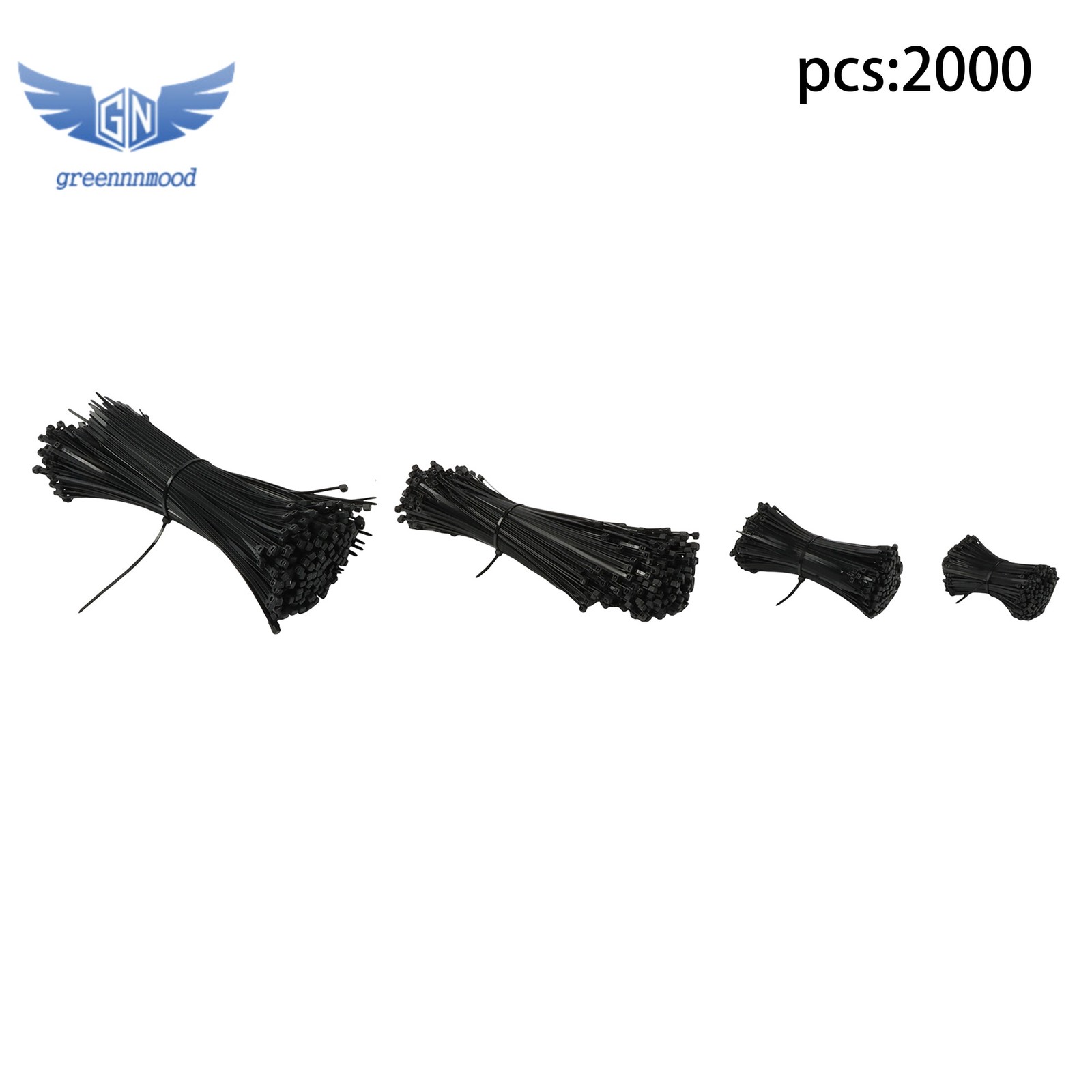 Zip Ties Assorted Sizes(4"+6"+8"+12"), 2000 Pack, Black Cable Ties, Nylon