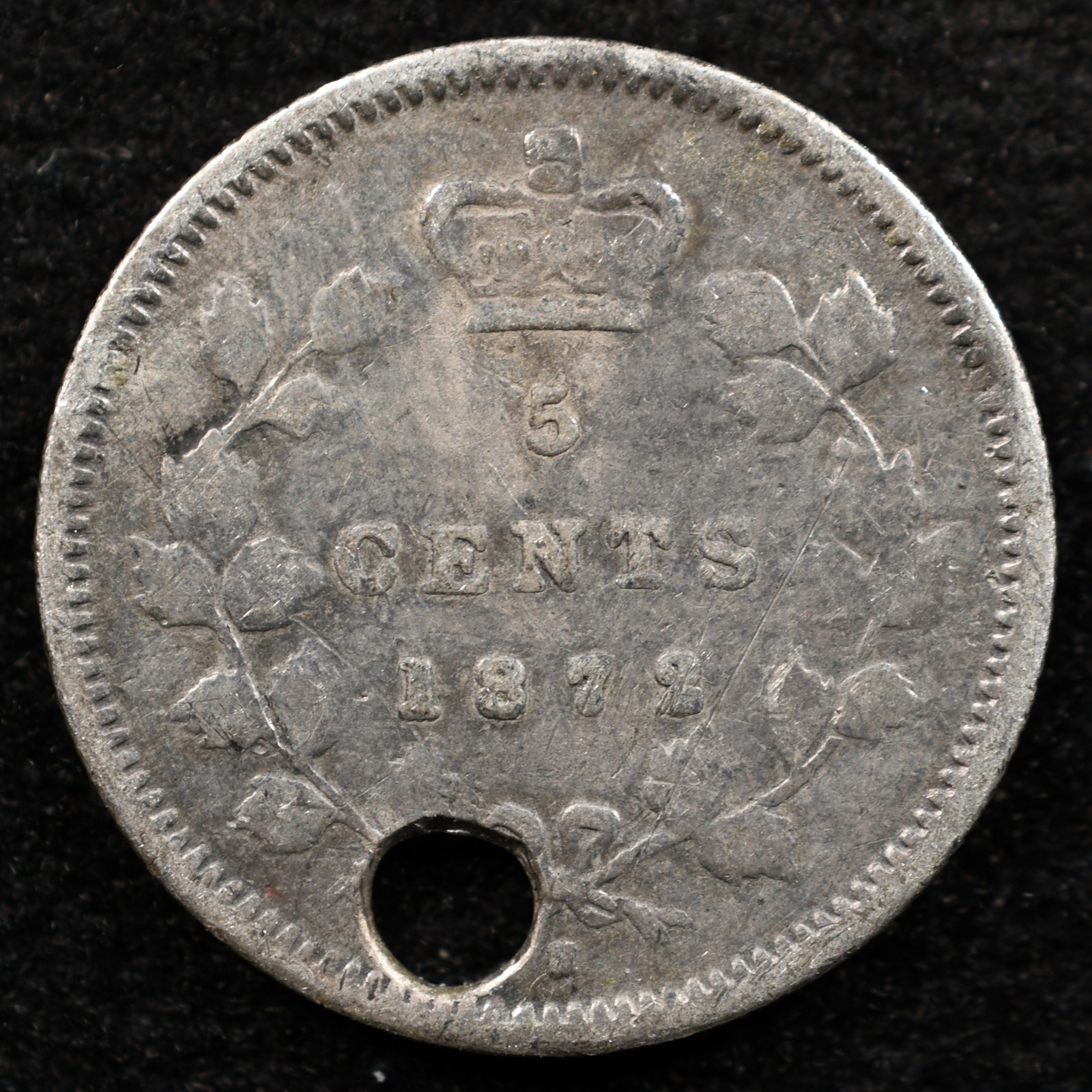 Canada 5 Cents 1872H, Coin, Silver, Holed Damage, Inv#G228