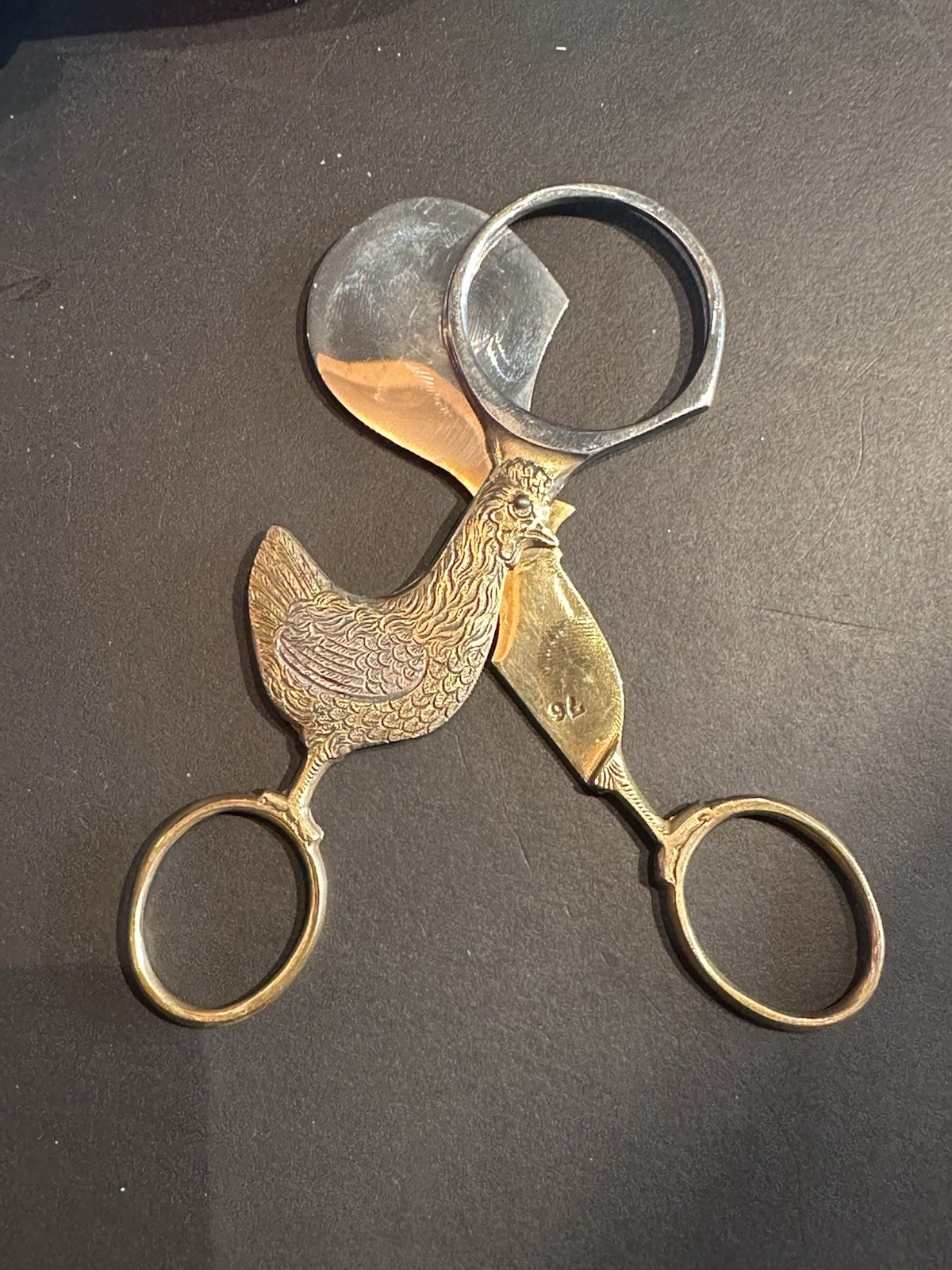 Egg Scissors Chicken Shaped Gold/Silvertone Made By Hoffritz NY Made in Germany