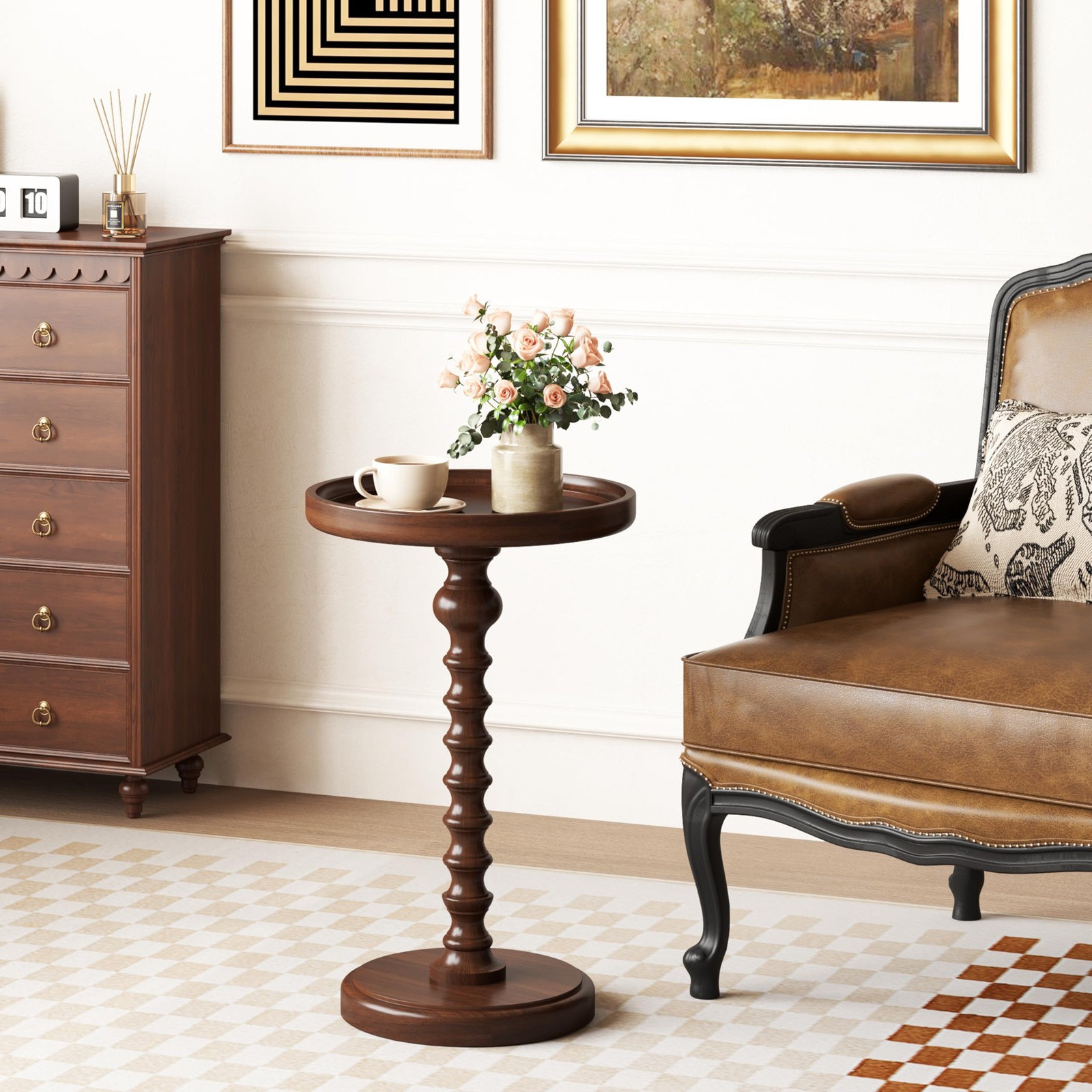 Round Side Table, Drink Table for Small Spaces, Mid-Century Accent End Table ...