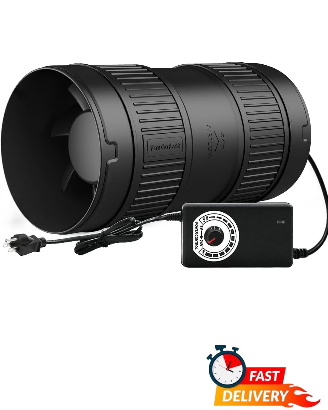 4 Inch Inline Duct Fan 130 CFM Ventilation Booster Speed Control Low Noise