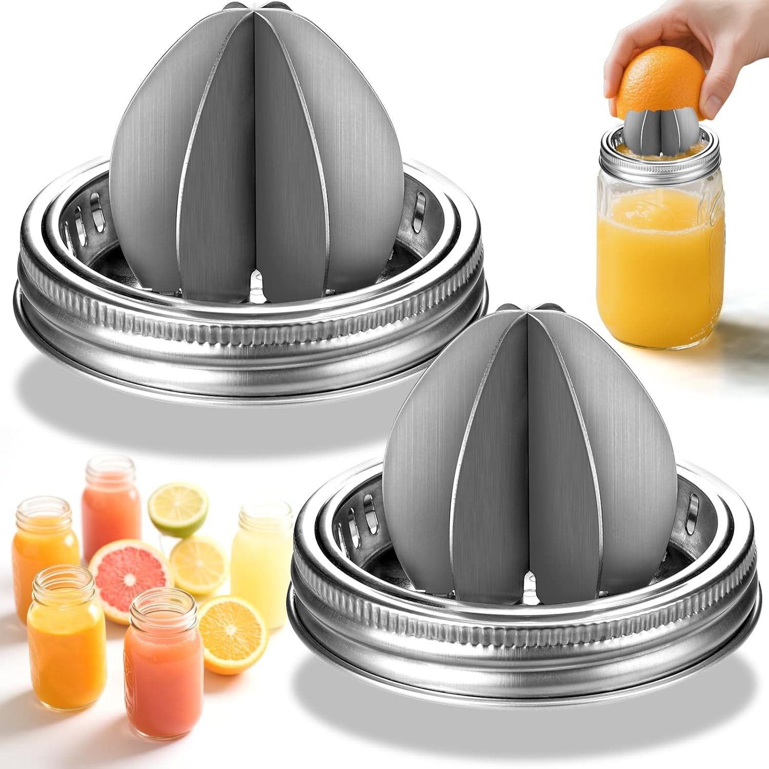 2 Pack Mason Jar Juicer Lids Stainless Steel Citrus Reamer Lemon Squeezer