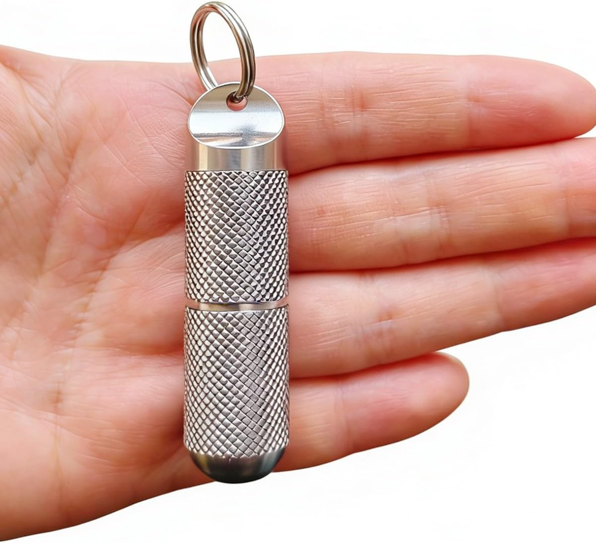 2 Compartments Design Titanium Portable Keychain Pill Holder, Waterproof Pill Bo