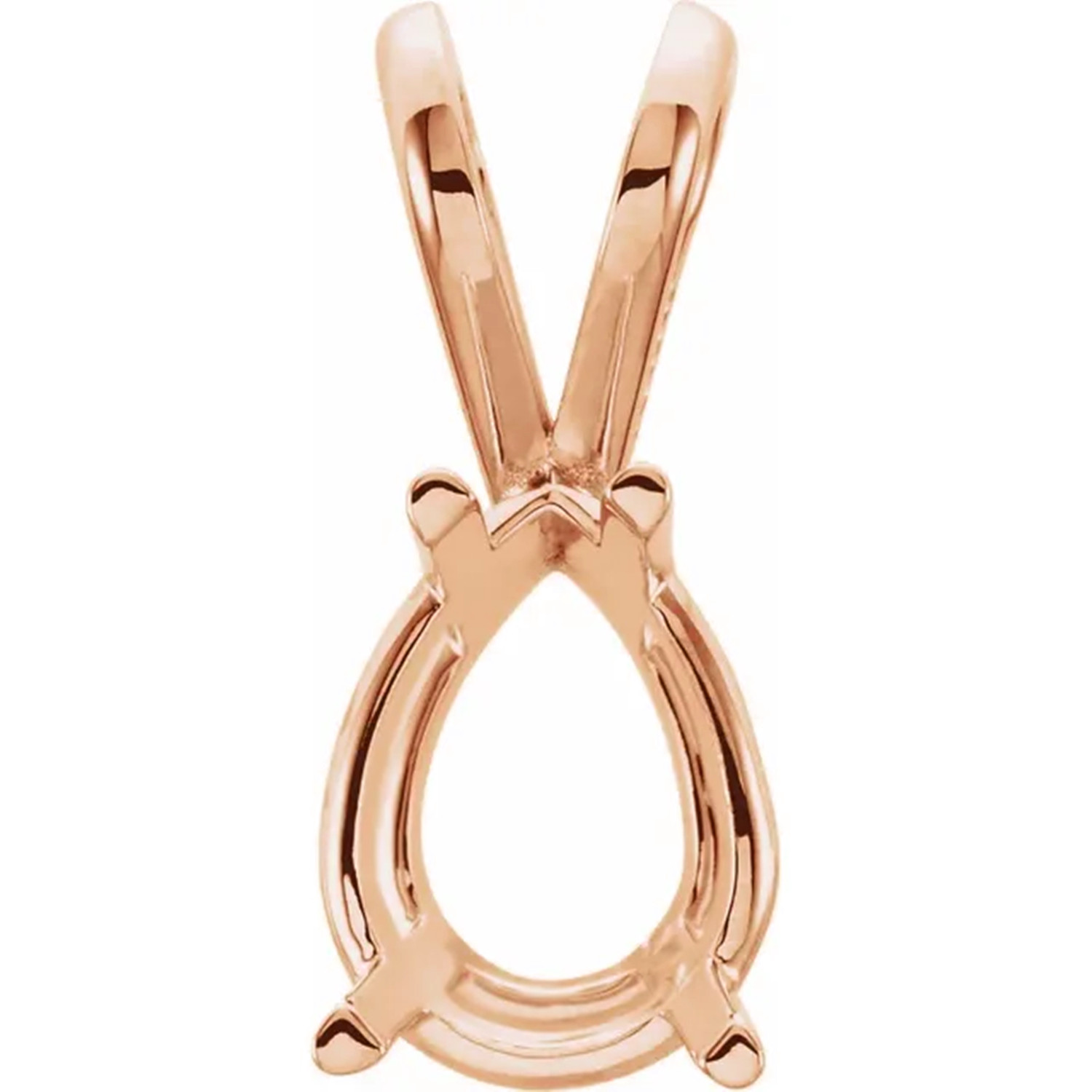 Pear Cut Pendant Mounting in 14K Rose Gold 4 Prong Split Bail Basket Setting USA