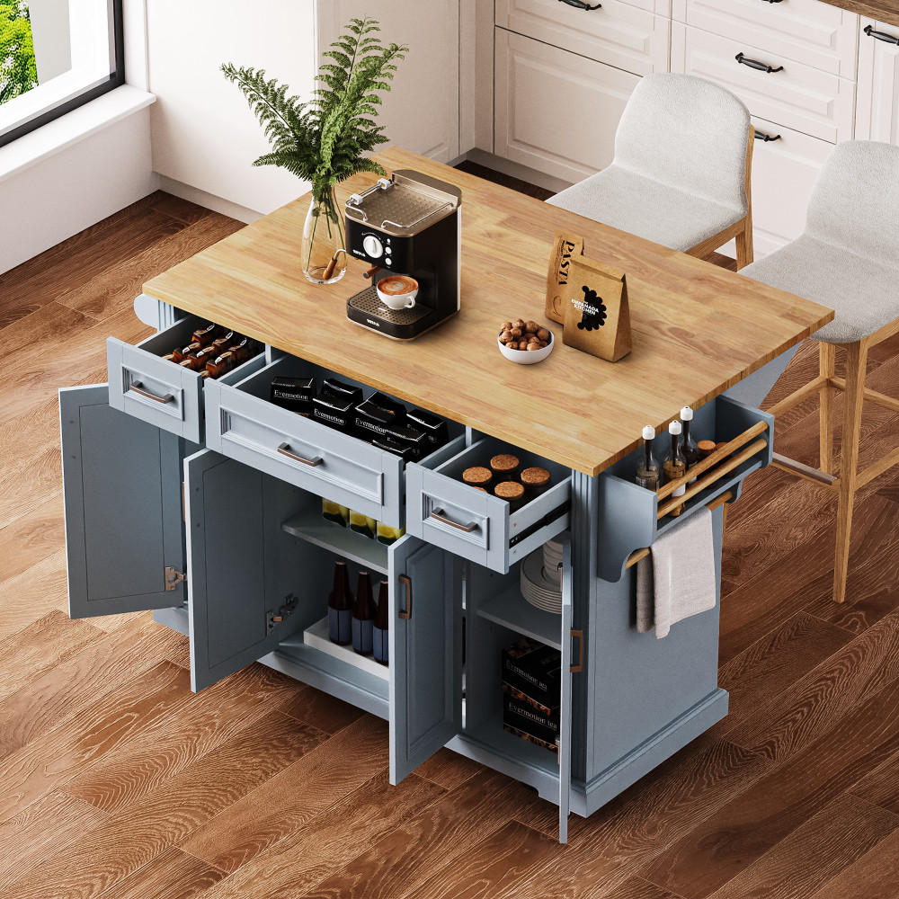 54inch Kitchen Island Rolling Kitchen Cart w/4 Doors and 3 Drawers Dining Room
