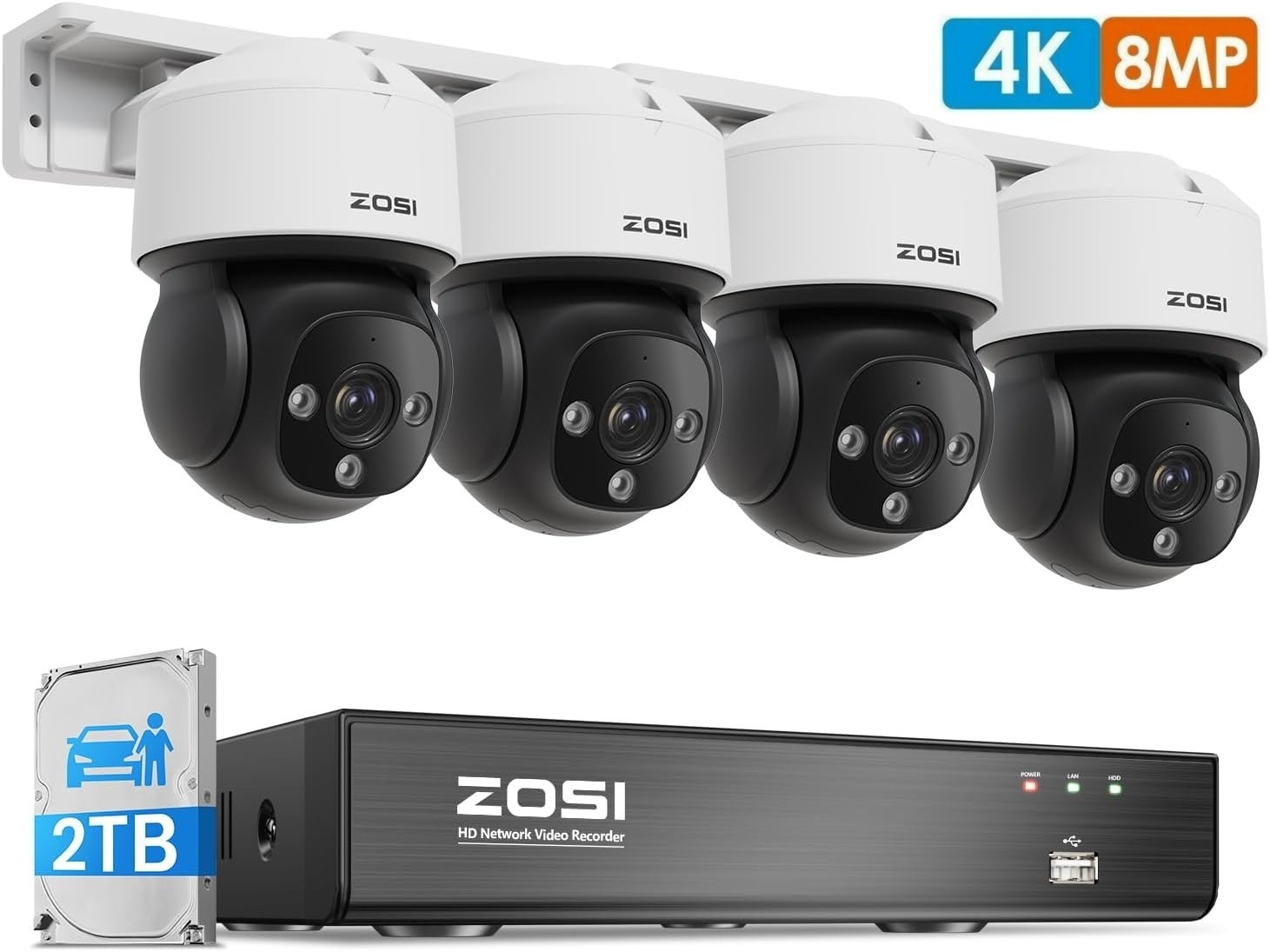 ZOSI C290 4K 8CH POE Security Camera System 8MP Wired IP Dome Camera Outdoor 2TB