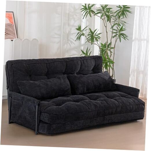 Adjustable Floor Sofa Couch with 2 Pillows, Multi Loveseat Corded-black
