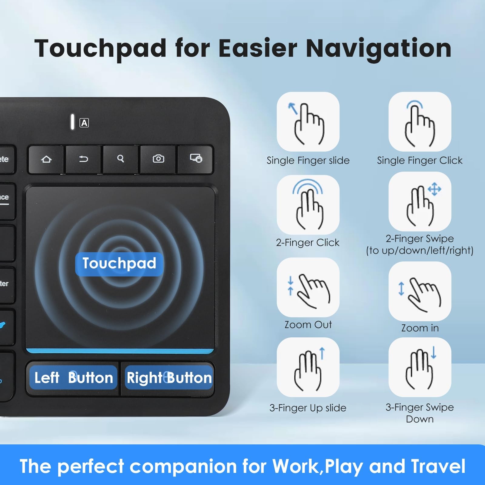 Wireless Bluetooth Keyboard With Trackpad For PC Android Chrome OS Tablet