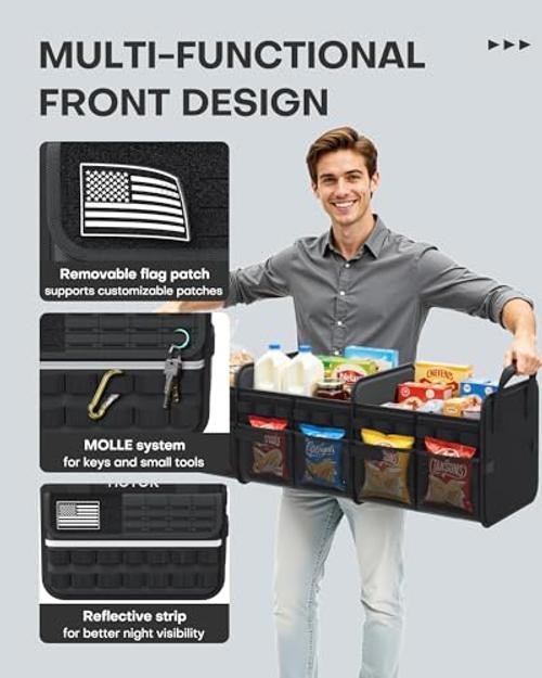 Tactical Car Trunk Organizer - Foldable Trunk Organizer for SUV XX-Large Black