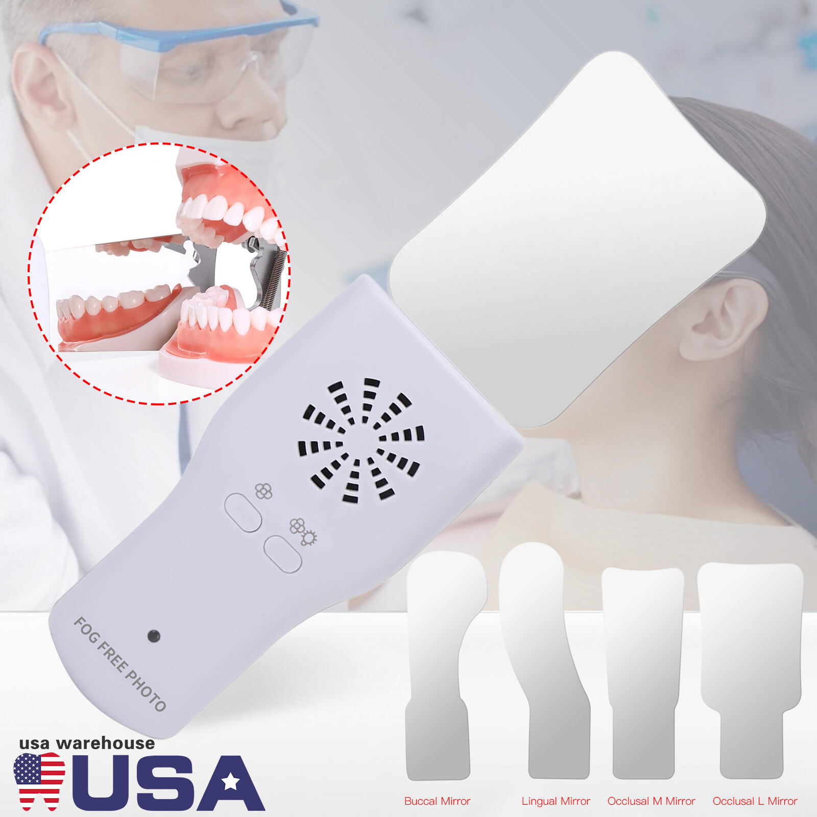 1-10 Dental Occlusal Mirror Fog Free LED Intra Oral Photo Mirror Reflector