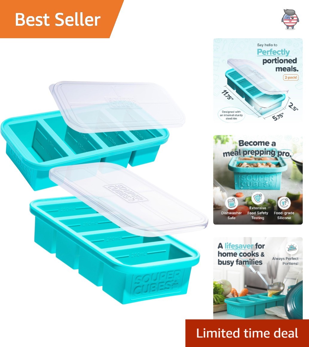 2-Pack Aqua Silicone Freezer Molds with Lids - Easy Meal Prep Solution