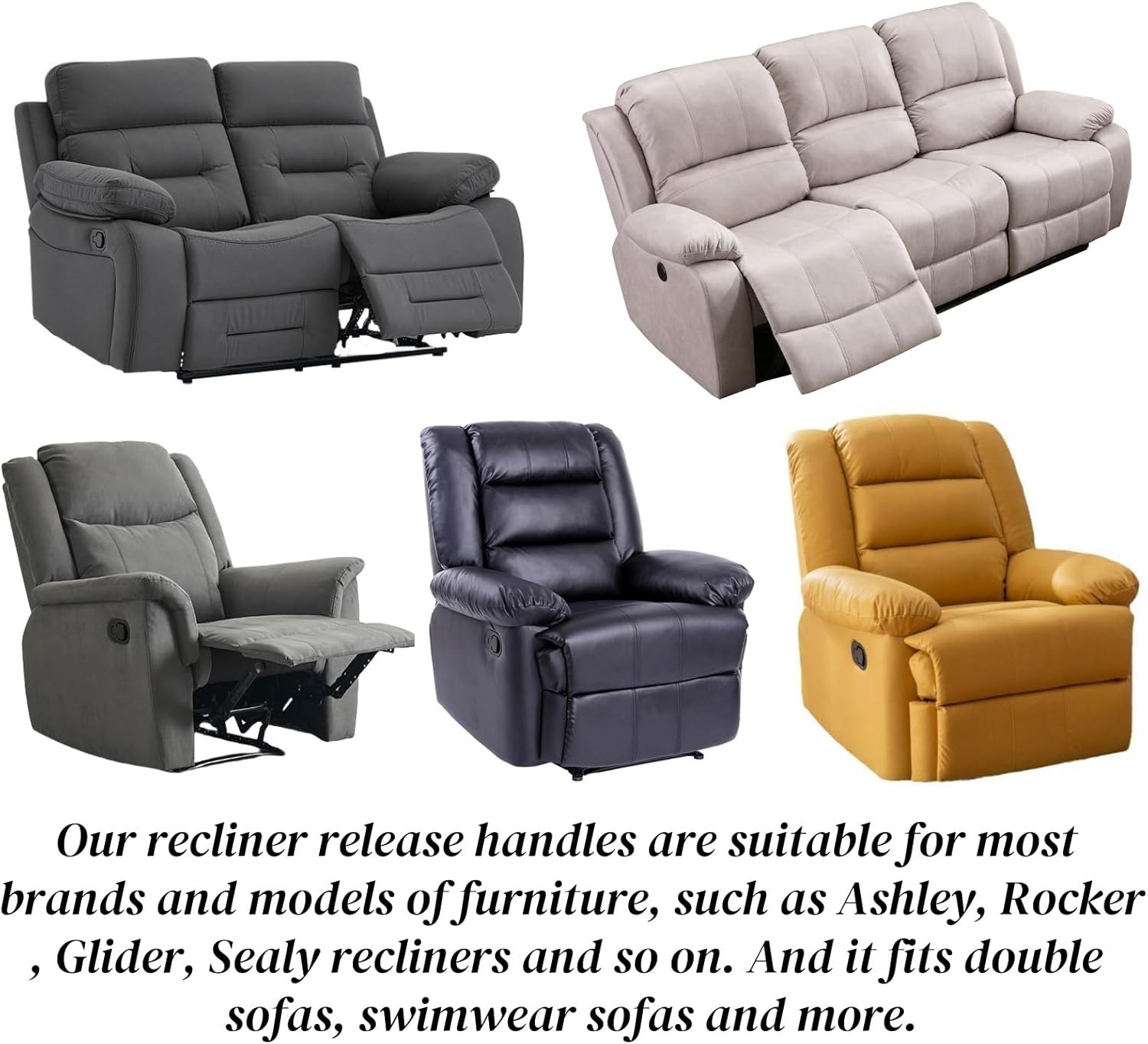 2 Sets of Metal Recliner Release Pull Handle, Universal Heavy Duty Sofa Black