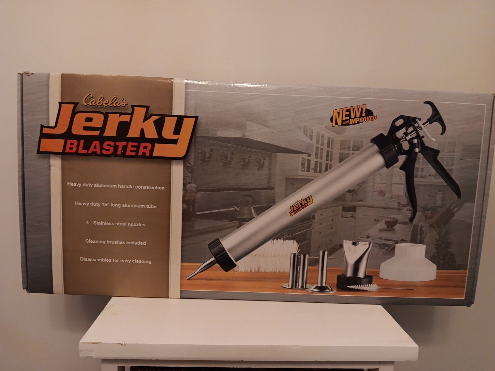 Cabela's Beef Jerky Blaster 15" 4 Stainless Steel Nozzles Brush LARGE New Open B