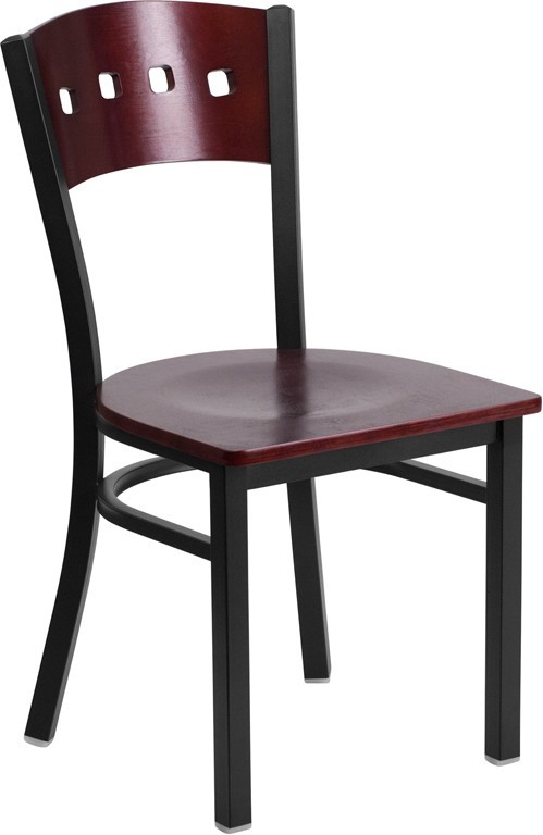 4 Square Back Metal Restaurant Chair with Mahogany Wood Back & Seat