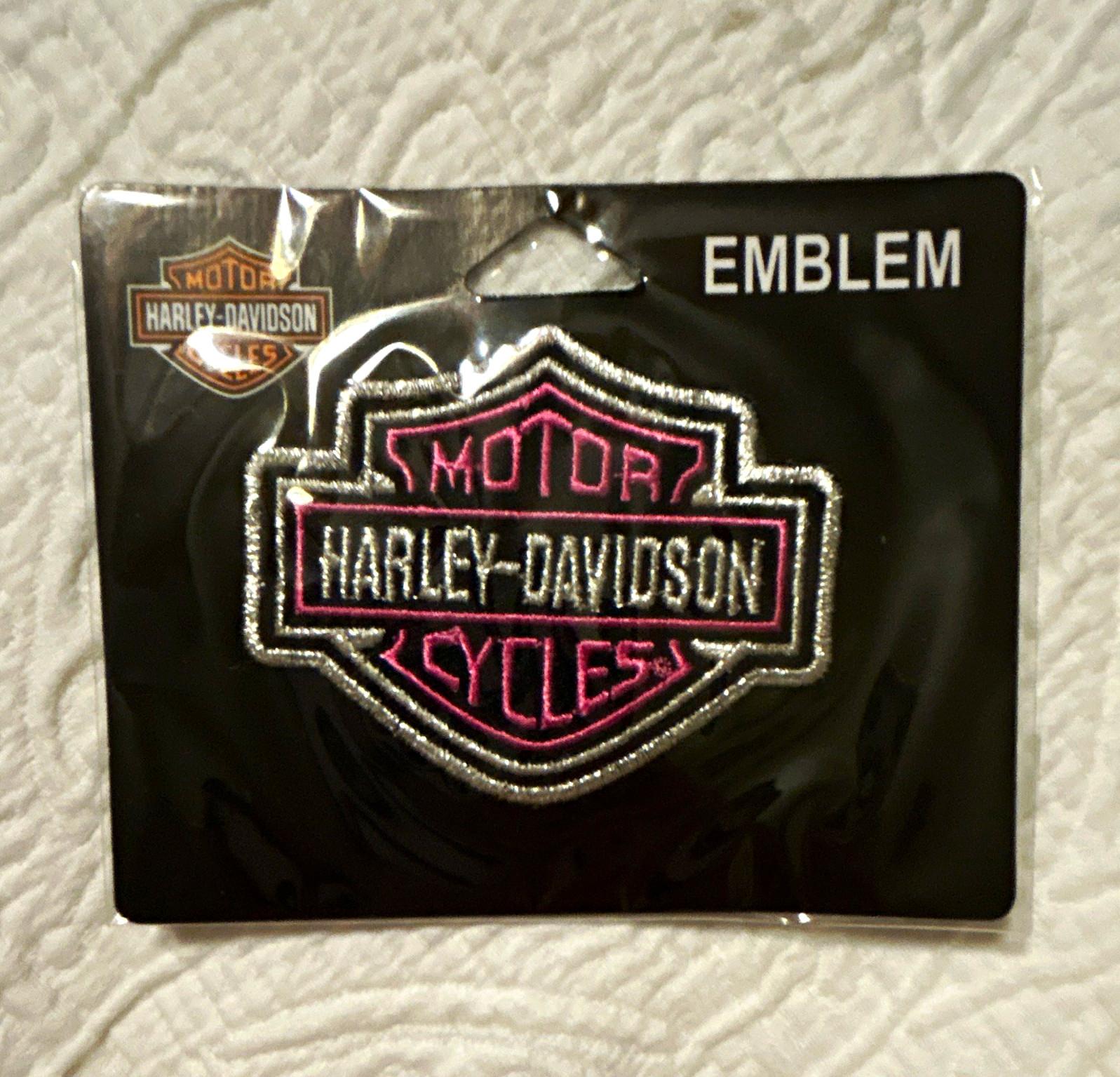 Harley-Davidson Motorcycles Bar& Shield Sew-On Patch Pink&Silver  2 7/8 x 2  1/4