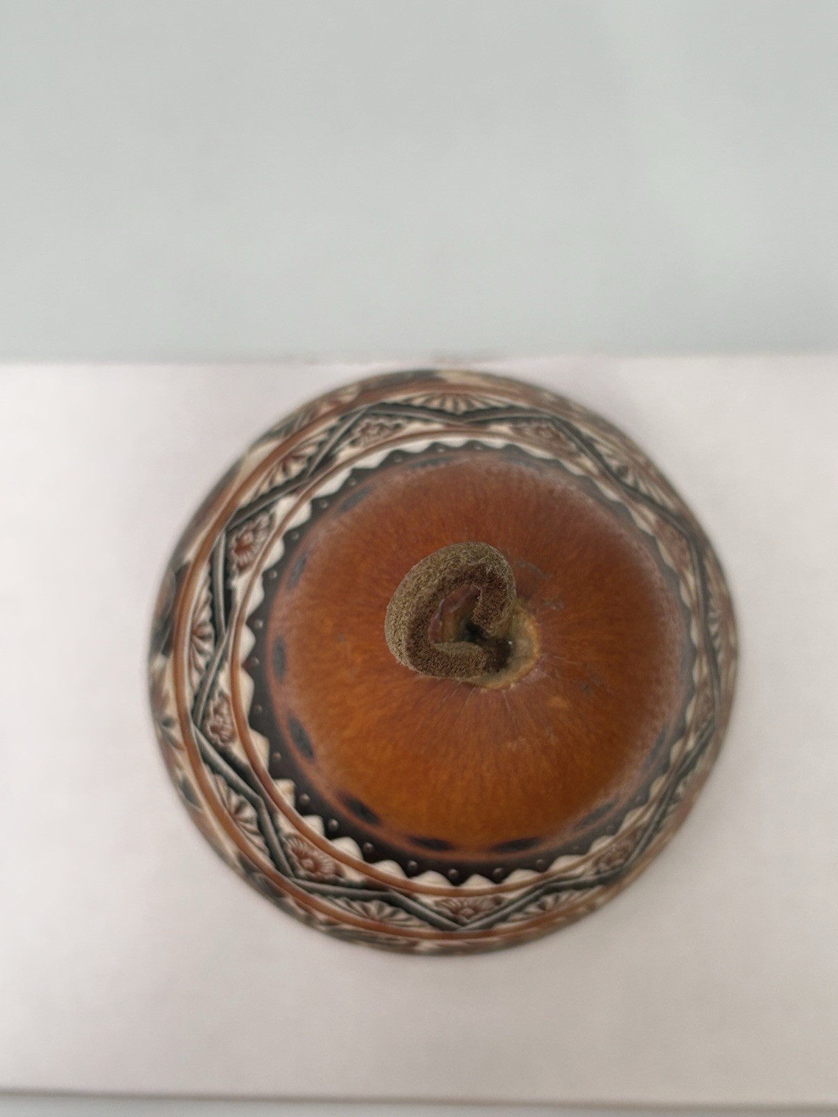 Etched Gourd/Rattle Signed Bertha Medina Peru 4”