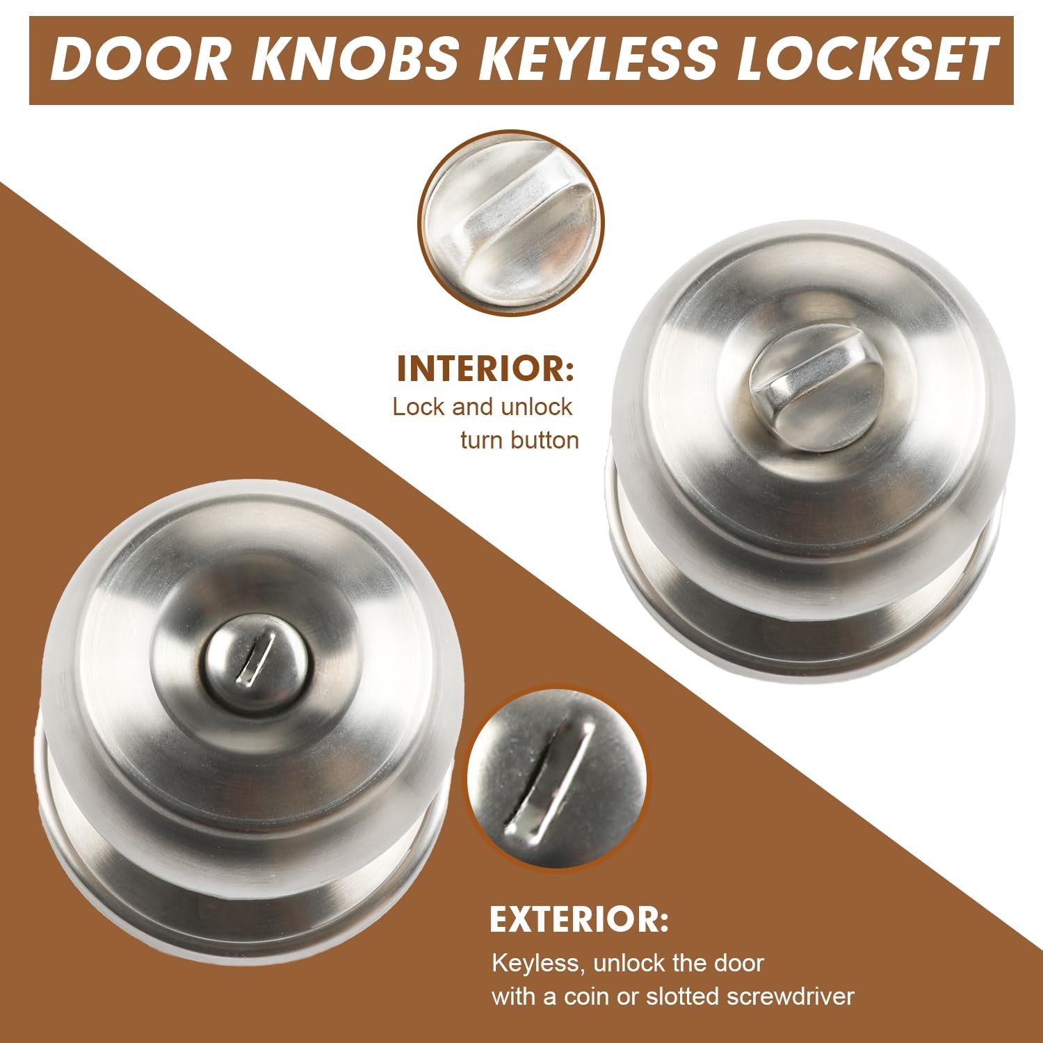RAZCC Privacy Door Knobs, 4 Pack Satin Nickel Knobs 4 Pack,