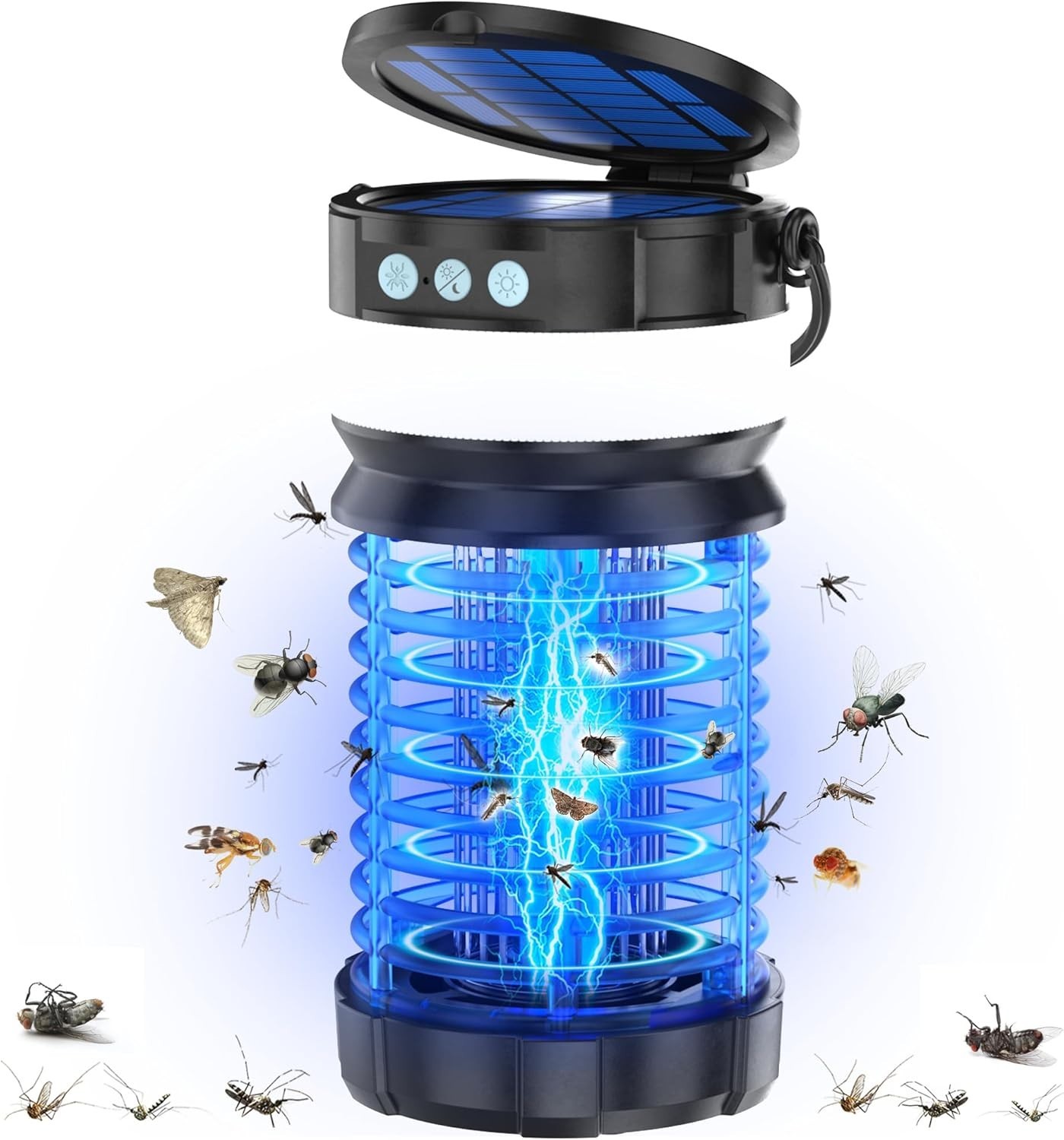 Solar Bug Zapper Outdoor Mosquito Zapper 4500V Waterproof Rechargeable Fly Zappe
