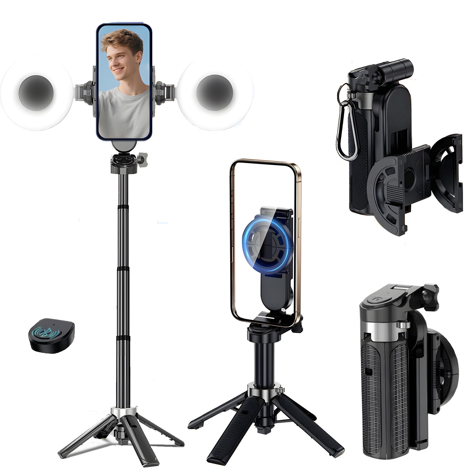 Magnetic Selfie Stick Phone Tripod Mount Stand w/ Remote Control For iPhone 17