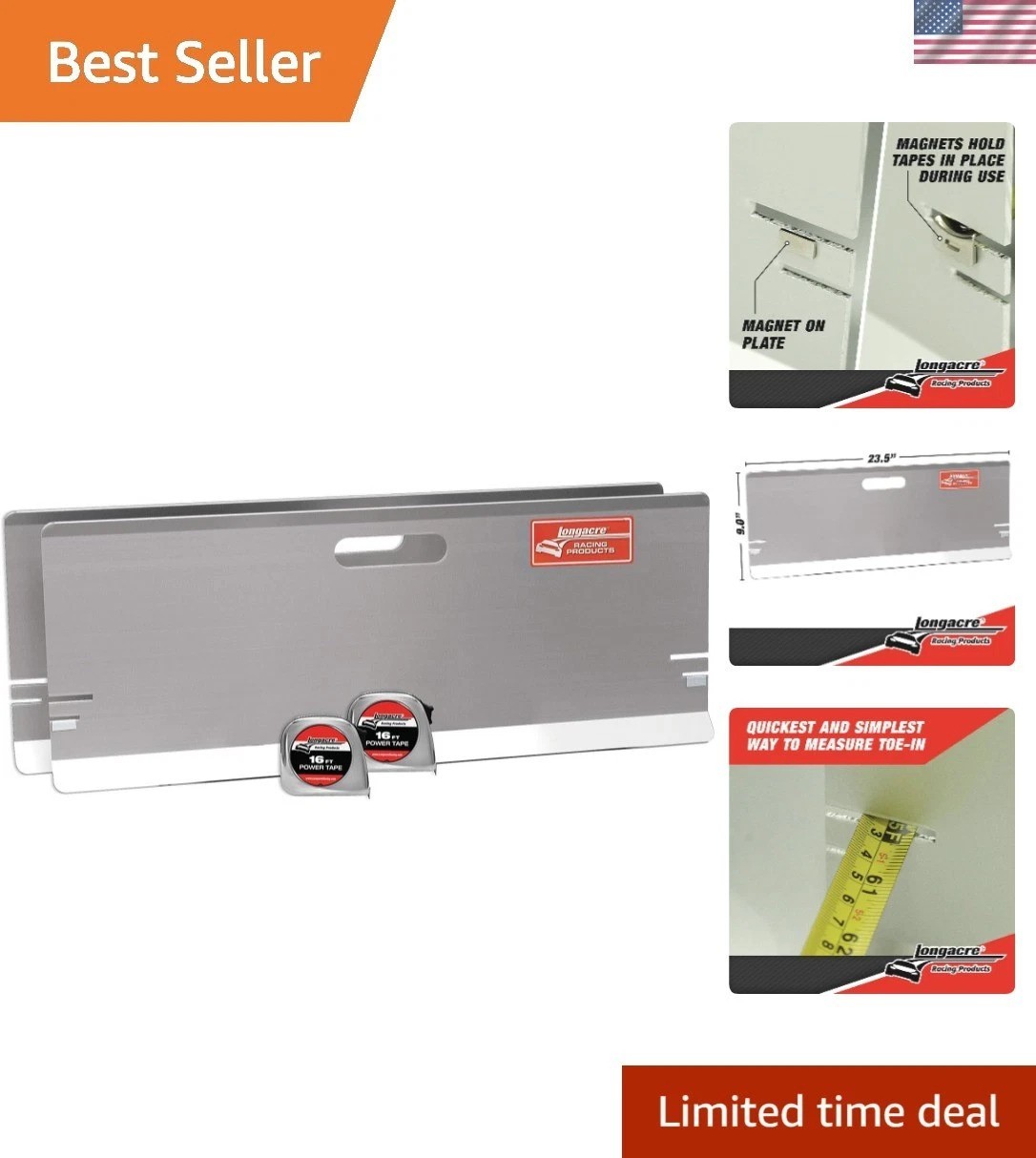 Racing Toe-In Measurement Kit: Aluminum Plates & Two Tape Measures Included