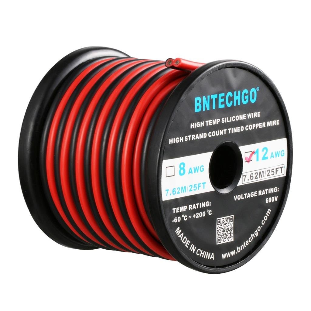 BNTECHGO 12 Gauge Flexible 2 12 AWG 25ft, 12 Parallel silicone wire 25ft