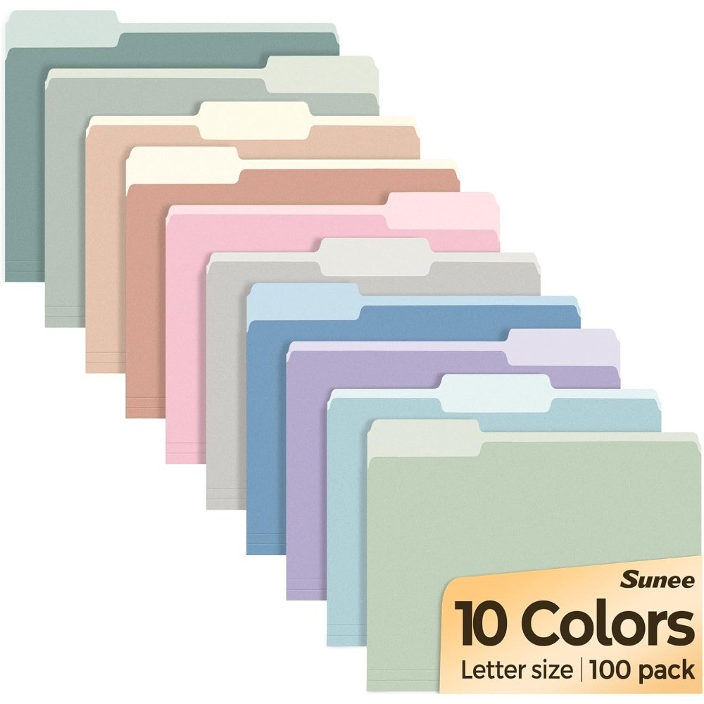 File Folders Letter Size 10 Pastel Colors, 100 Pack Manilla Folders 8.5 x 11