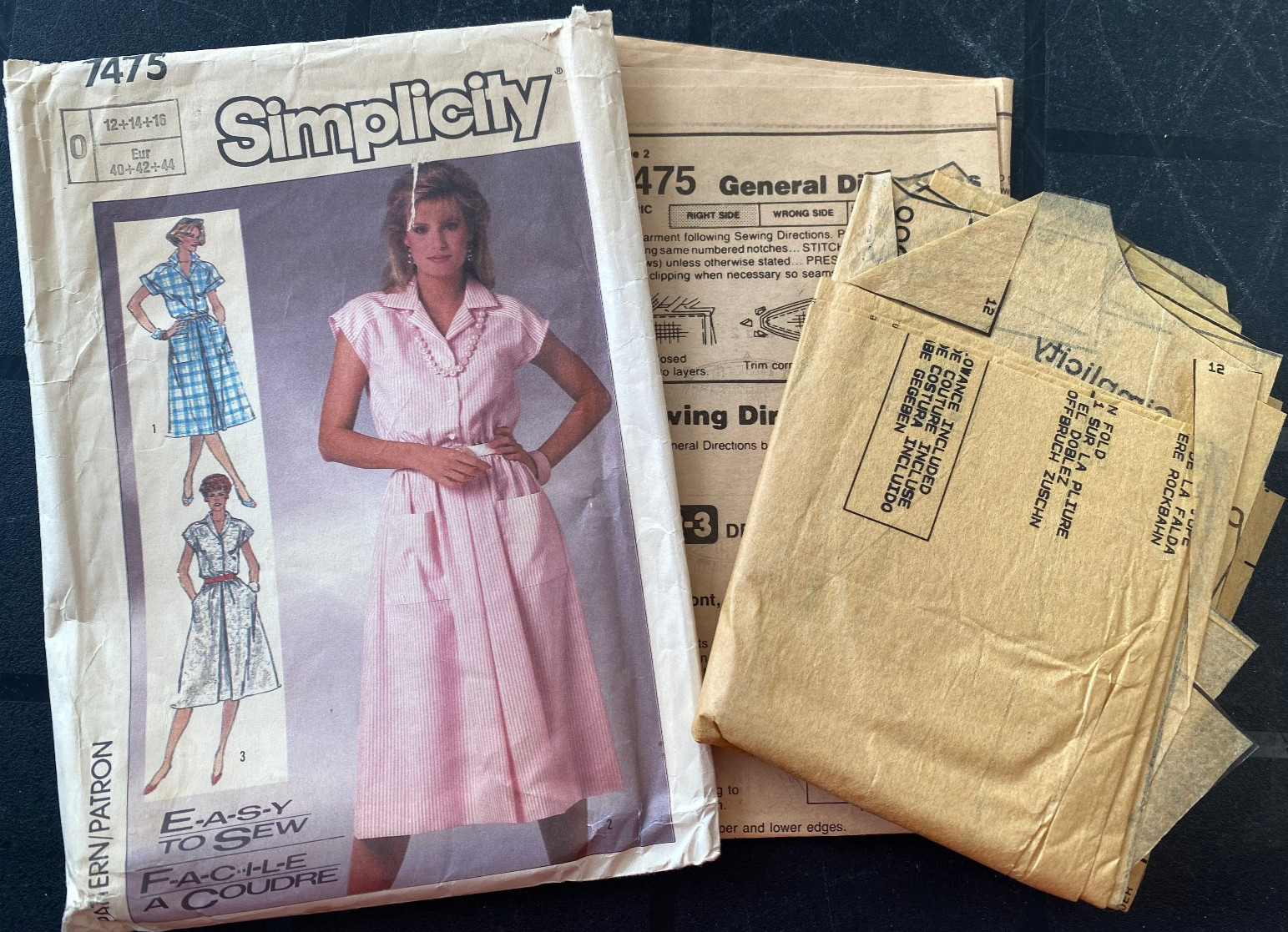 Vintage Simplicity Sewing Pattern 7475 - Misses' Dress  (Size 14)