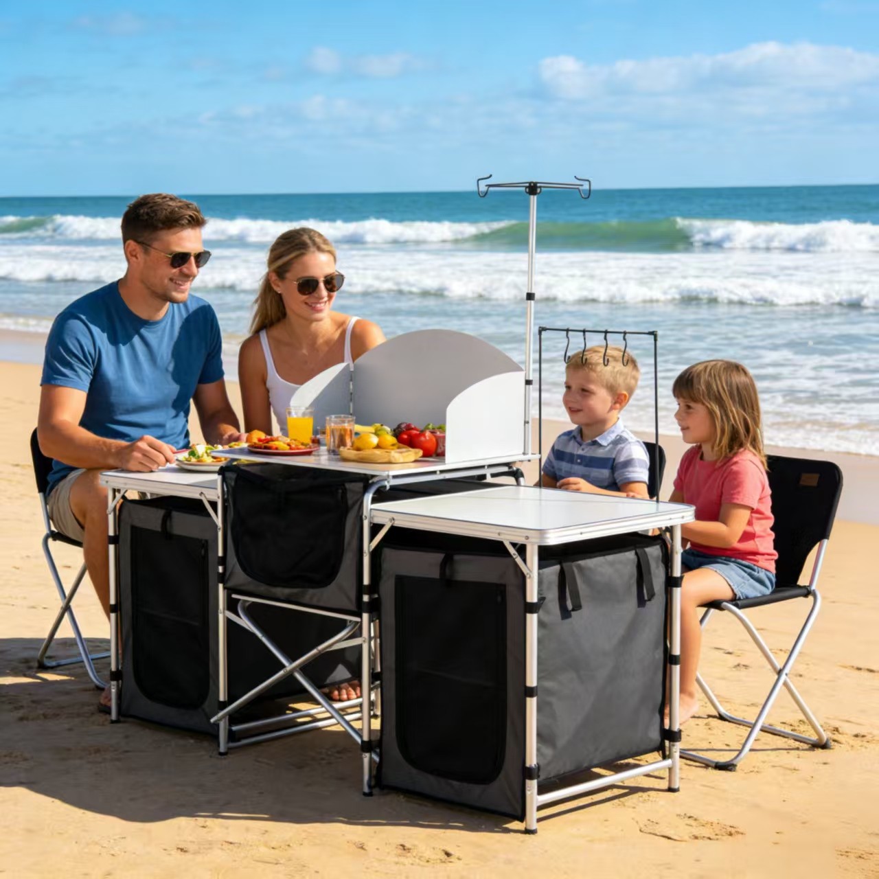 Folding Camping Table Aluminum Cooking Station Detachable Windscreen Storage Bag