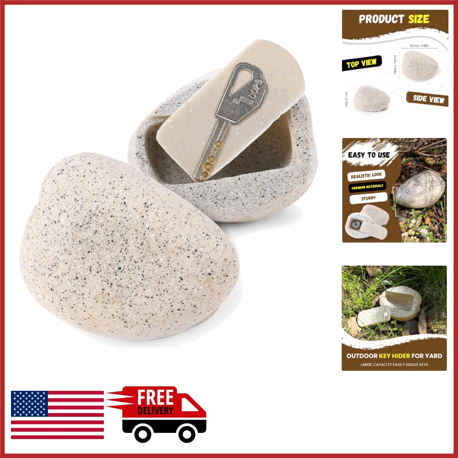 Large Fake Rock Key Holder for Outdoor Use Waterproof Portable Garden Safe