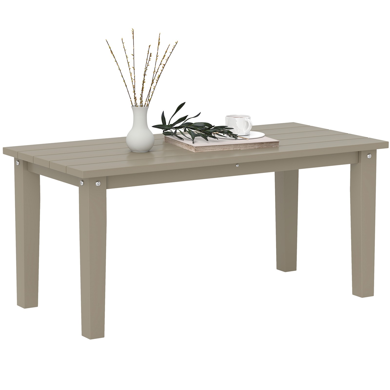 Outsunny HDPE Outdoor Coffee Table, Rectangle Slatted Patio Table, Brown
