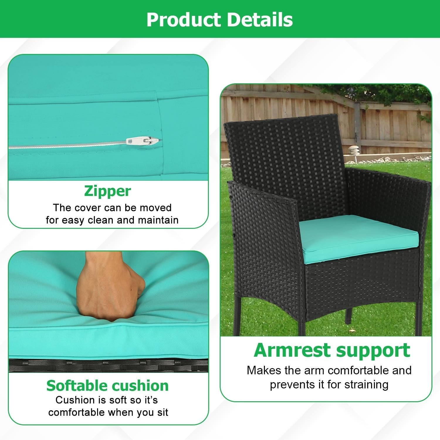 Chic 3-Piece Garden Furniture Set with Cushioned Chairs & Glass Top Table