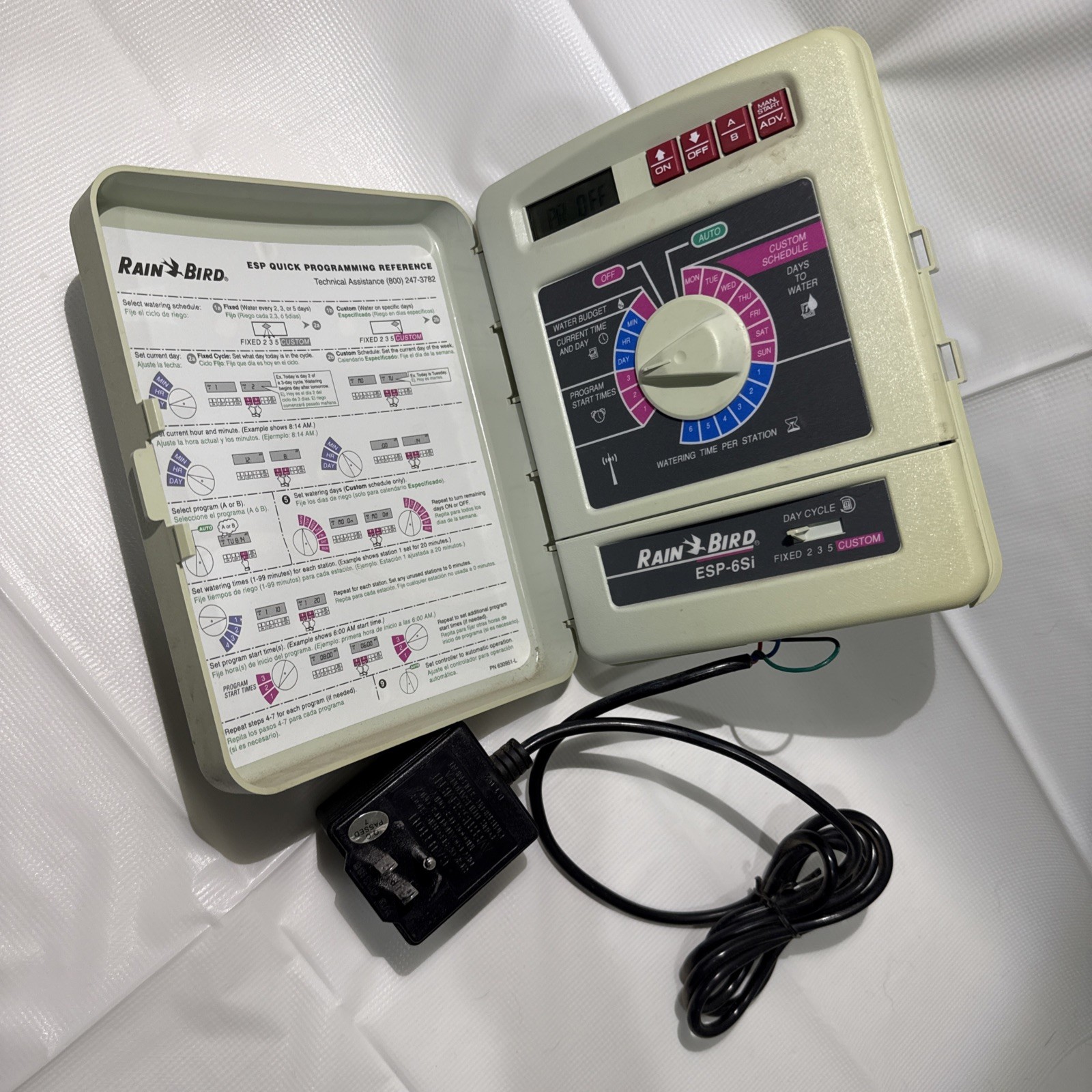 Rain Bird ESP-6Si 6 Zone Indoor Irrigation Sprinkler Controller Timer AC Adapter