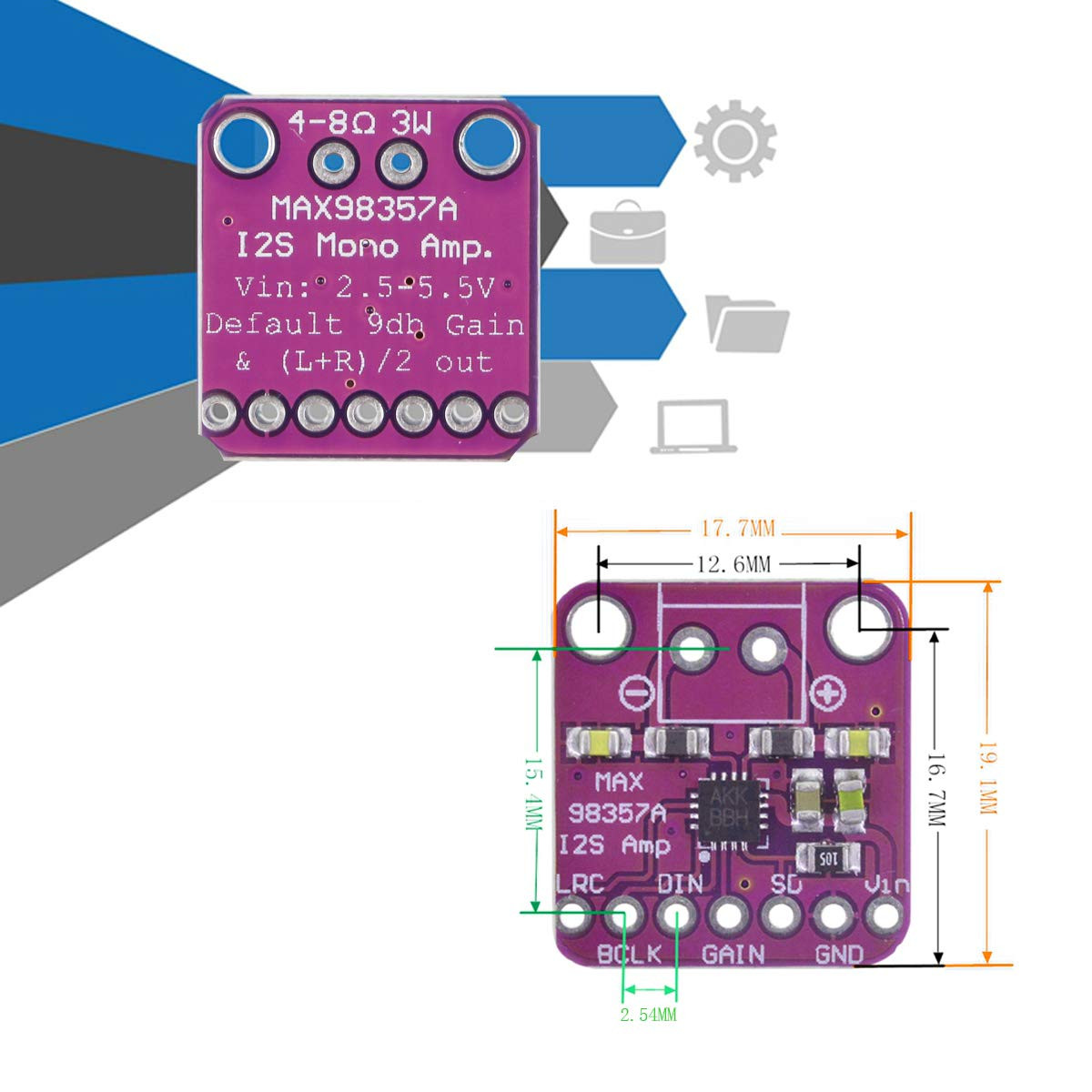 MAX98357 I2S Audio Amplifier Module,Audio Amplifiers Filterless Class D Amplifie