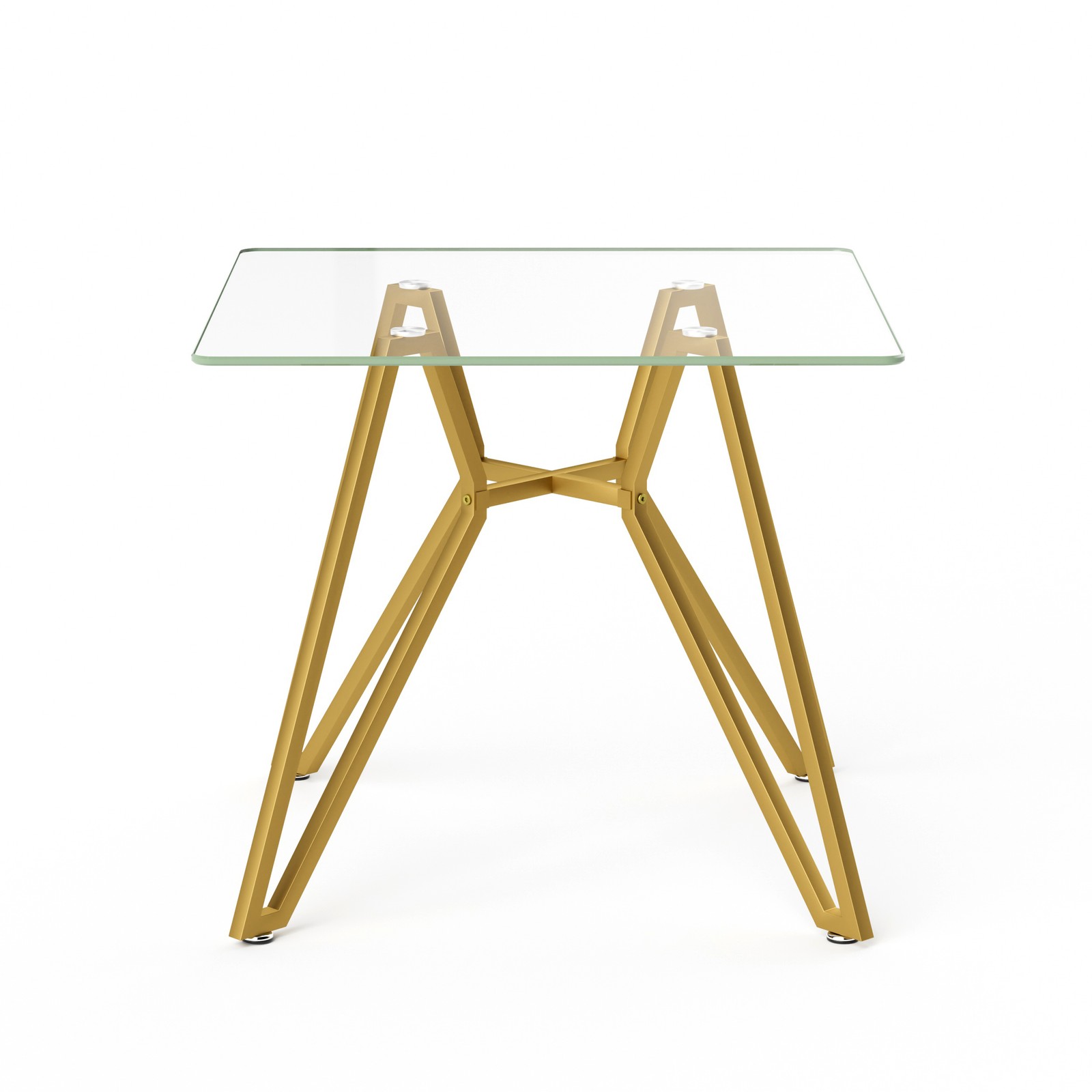 Square tempered glass dining table, equipped with sturdy metal legs