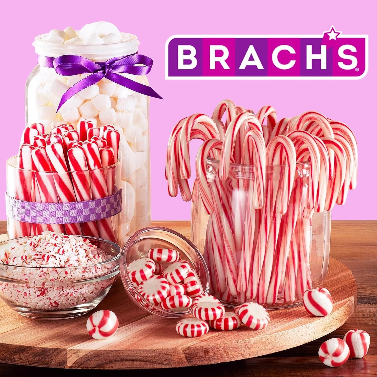 Brachs Bobs Sweet Stripes Soft Peppermint Candy 160 Count 28oz Jar Bulk