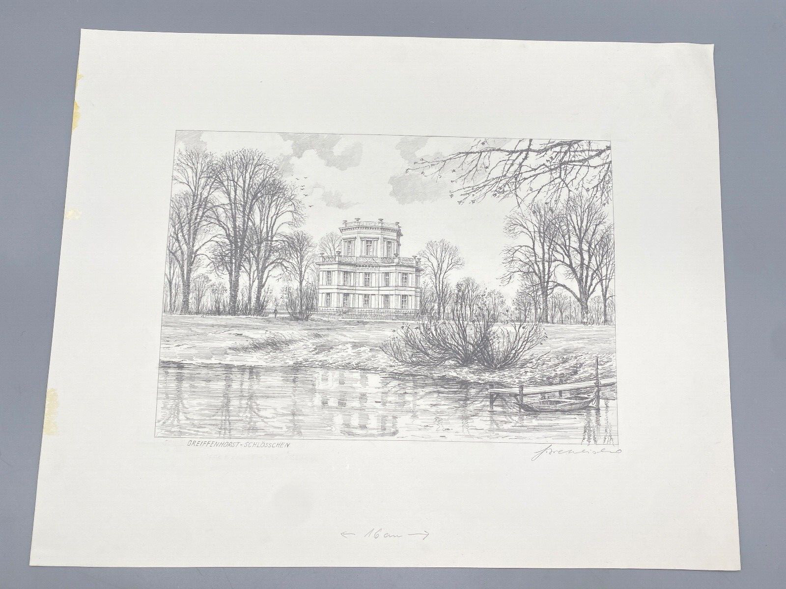 HEINZ WEHLISCH DRAWING GRIFFINHORST CASTLE AUTOGRAPHED