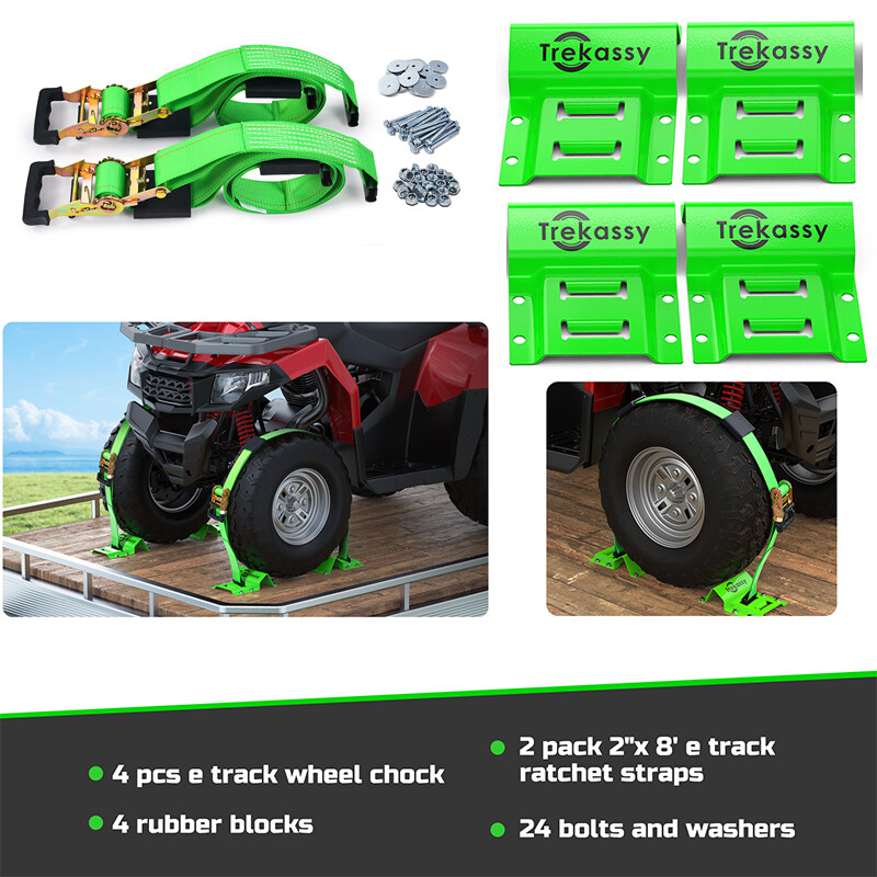 Wheel Chock Tie Down Kit E Track Trailer Tie Down Tire Straps for ATV, UTV, Lawn